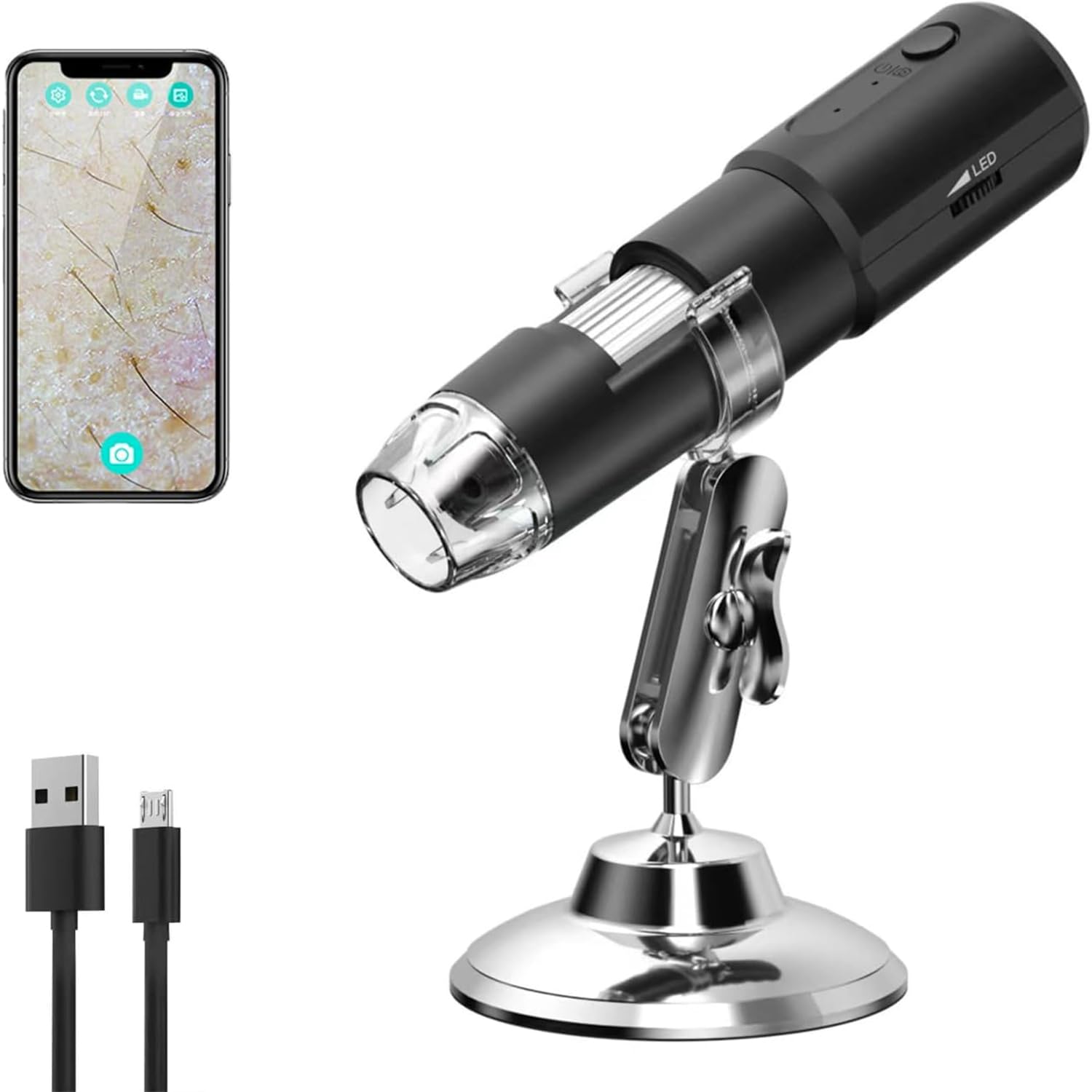 Máquina Analizadora De Piel, Detector De Cuero Cabelludo Y Cabello, Microscopio Digital, con Soporte Ajustable Y Cámara De Microscopio USB HD, Aumento De 50X-1000X, Compatible