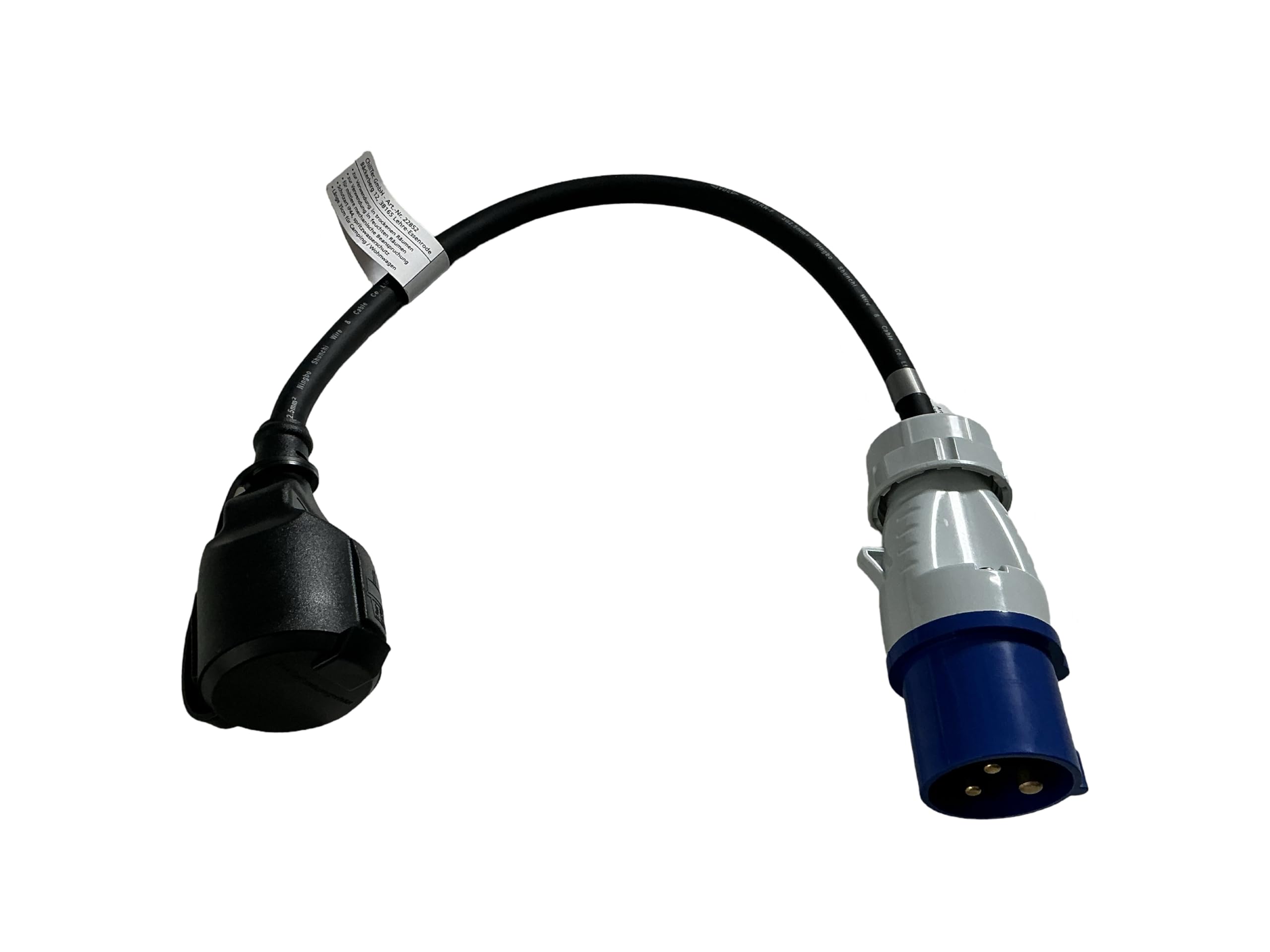 CEE 22852 - Cable adaptador de enchufe a conector de protección de contacto H07RN-F 3G2,5 I 230 V/Chilitec /16 A, 3 pines, 35 cm, IP44, protección contra salpicaduras, 3500 W