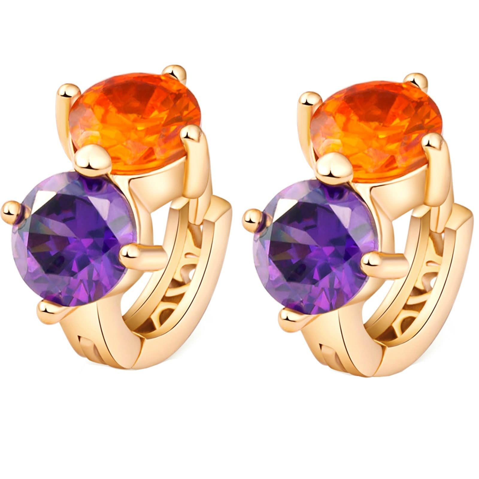 Pendientes de Fiesta para Bodas Mujer Oro Amarillo 14 K Piedra Preciosa Amatista Multicolor Redonda Elegante Pendiente Aro