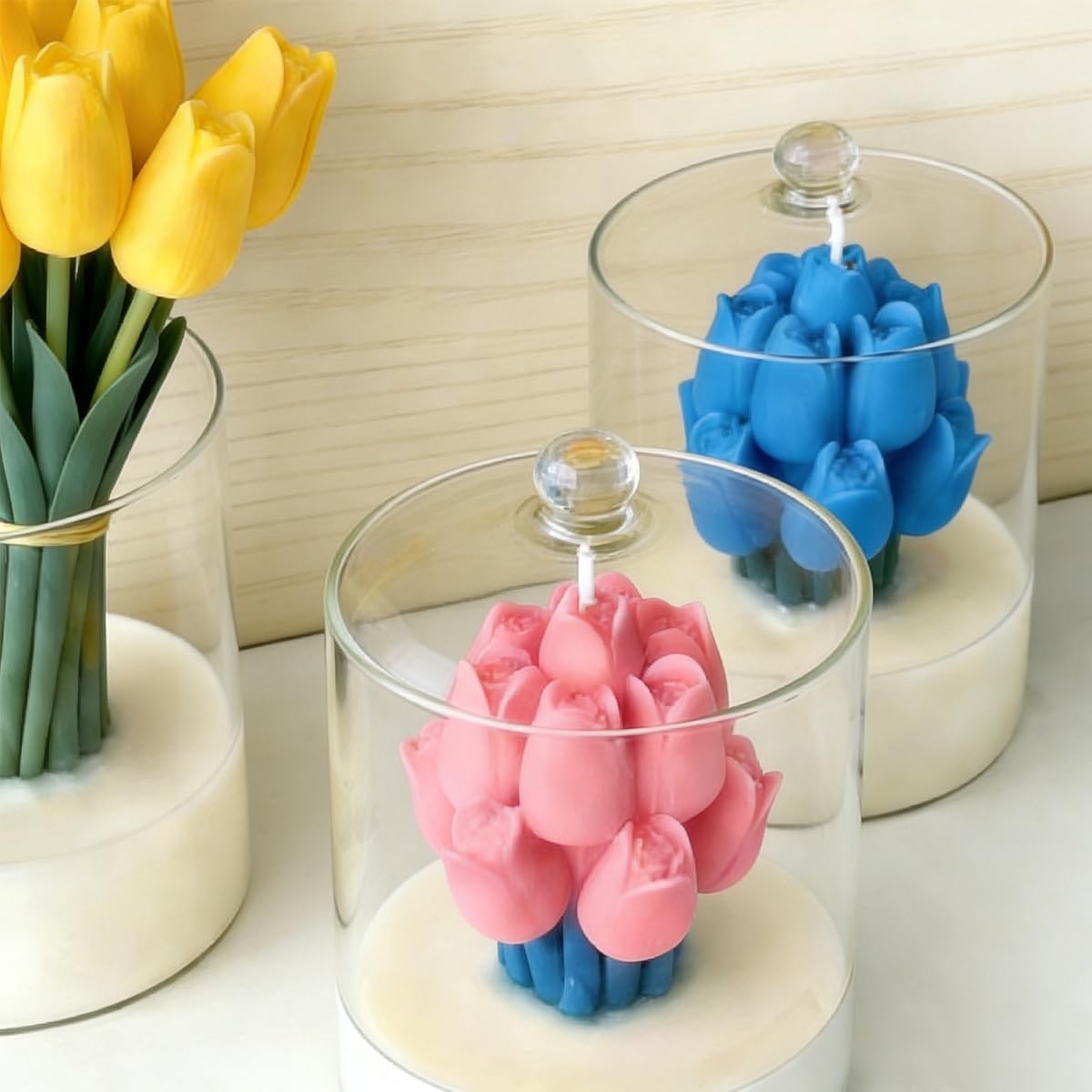 3D Tulips Candle Molds Flower Silicone Mold Cute Tulip Flower Cake Decoration Mould for Wedding Cupcake Topper Chocolate Mould Soap Candle Mold Epoxy Resin Casting Polymer Clay DIY Craft