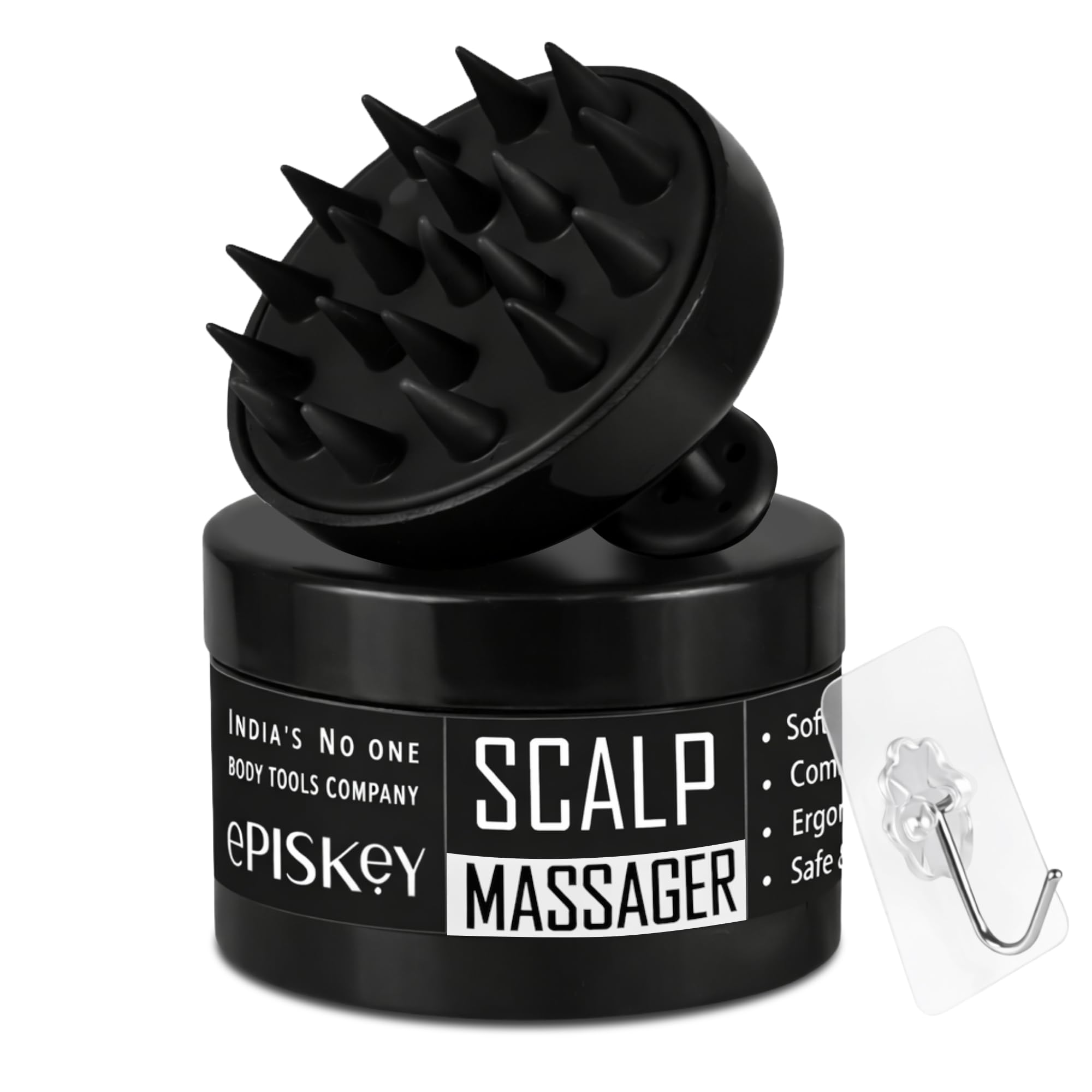 Episkey Scalp Massager Shampoo Brush for Hair Wash Anti-Dandruff Silicone Scalp Scrubber with Soft Bristles Deep Clean, Exfoliation & Hair Growth Ayurvedic Head Massage Brush for Men&Women(BLACK-35)