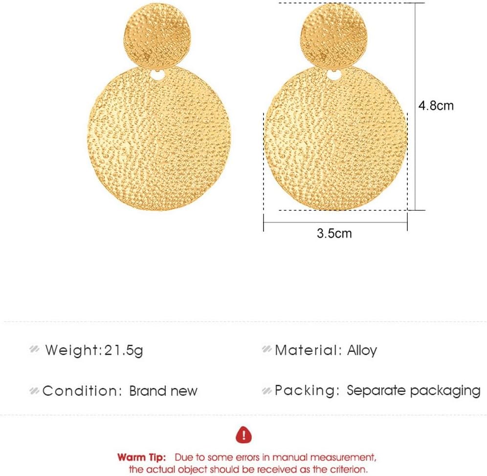 Large Gold Plated Big Disc Drop Earrings,Round Dangle Earrings,Texture Hammered Earrings for Women,Statement Fashion Jewelry - Image 2