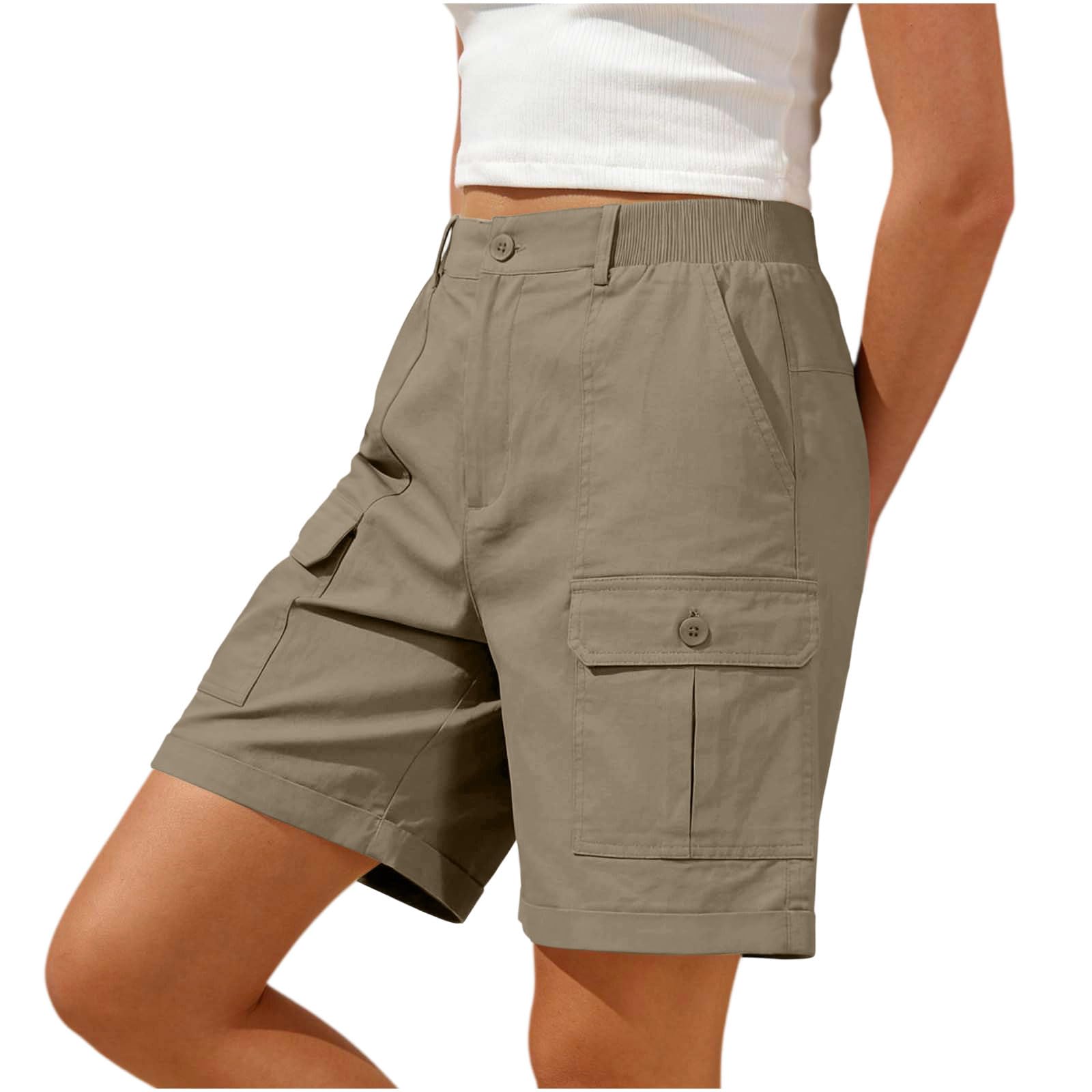 Pantalones Cortos Cargo para Mujer Bermuda Casual Verano Bolsillos Botones Pierna Ancha Cintura Alta Secado Rápido
