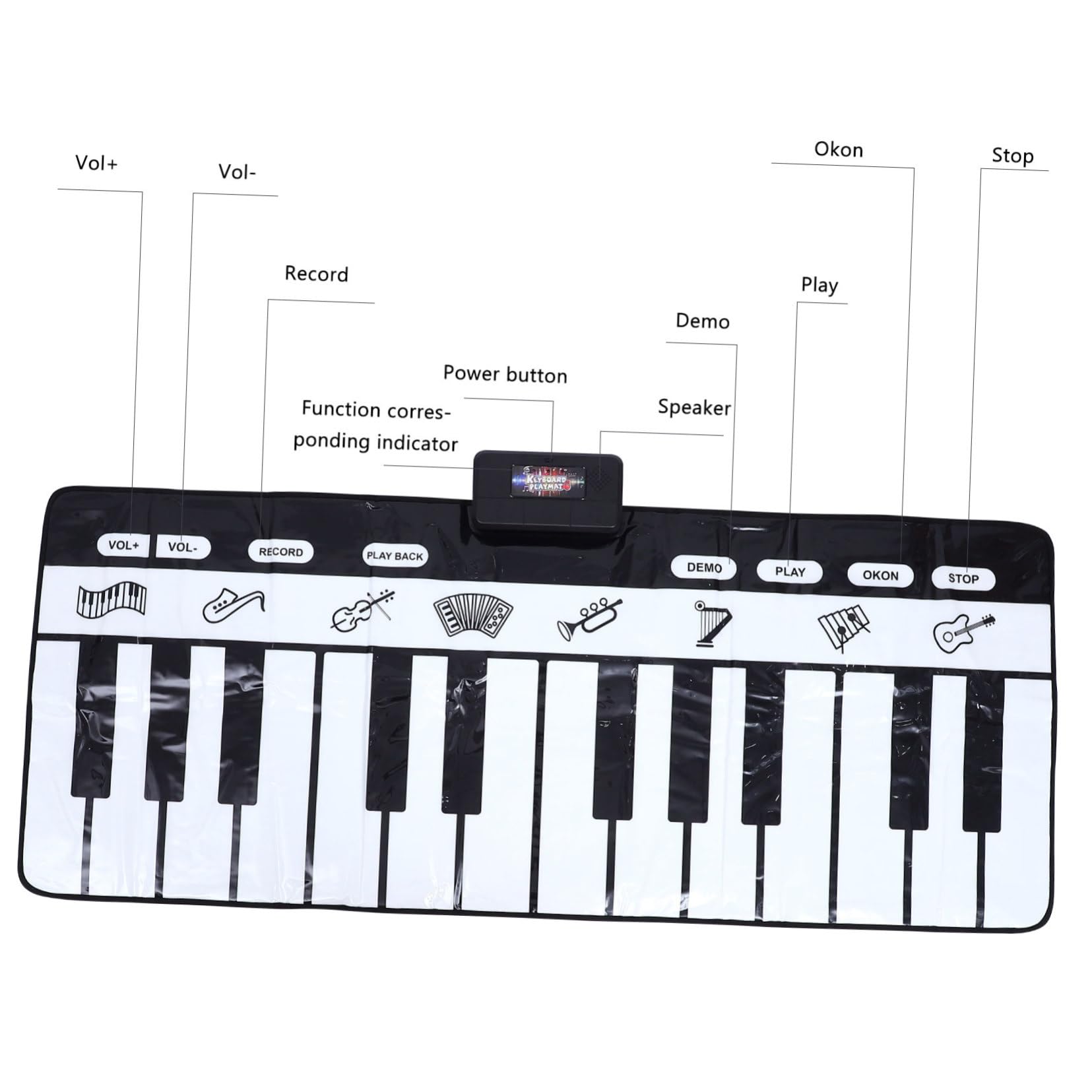 Tappeto Pianoforte Musicale 180x72cm Bianco 1 Pezzo | Tappetino Touch Play Tastiera, Confezione in Scatola Colorata, Resistenza All'usura e Finitura Liscia