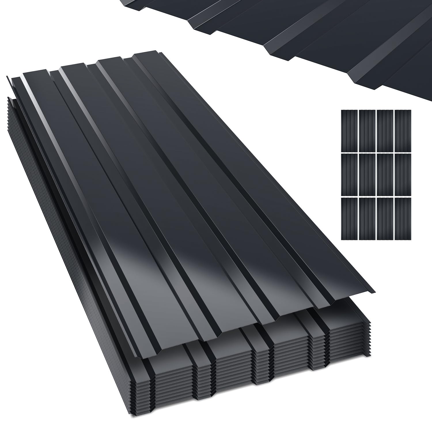 Chapa trapezoidal perfilada de 129 x 46 cm, juego de chapa de techo de aprox. 14 m², acero galvanizado de 0,25 mm, para cobertizos, cobertizos, incluye guantes de protección contra cortes