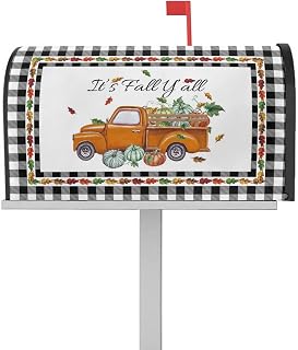 Mailbox Cover Magnetic Thanksgiving Fall Colorful Maple Leaf Pumpkin Harvest Mailbox Covers Standard Size 21x18in,Mailbox Covers Wrap Post Letter Box Cover for Garden Orange Farm Truck Black Grid