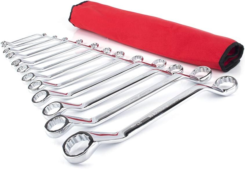 SI FANG 12Pcs 45 Degree Double Offset Box End Wrench Set Ring Spanner Wrenches Set 6mm-32mm with Roll-up Storage Pouch Metric Car Repair Tools Offset Ratcheting Wrench Set