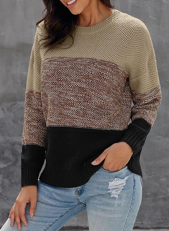 Image of Dokotoo Womens Color Block Sweaters Long Sleeve Pullover Knit Tops