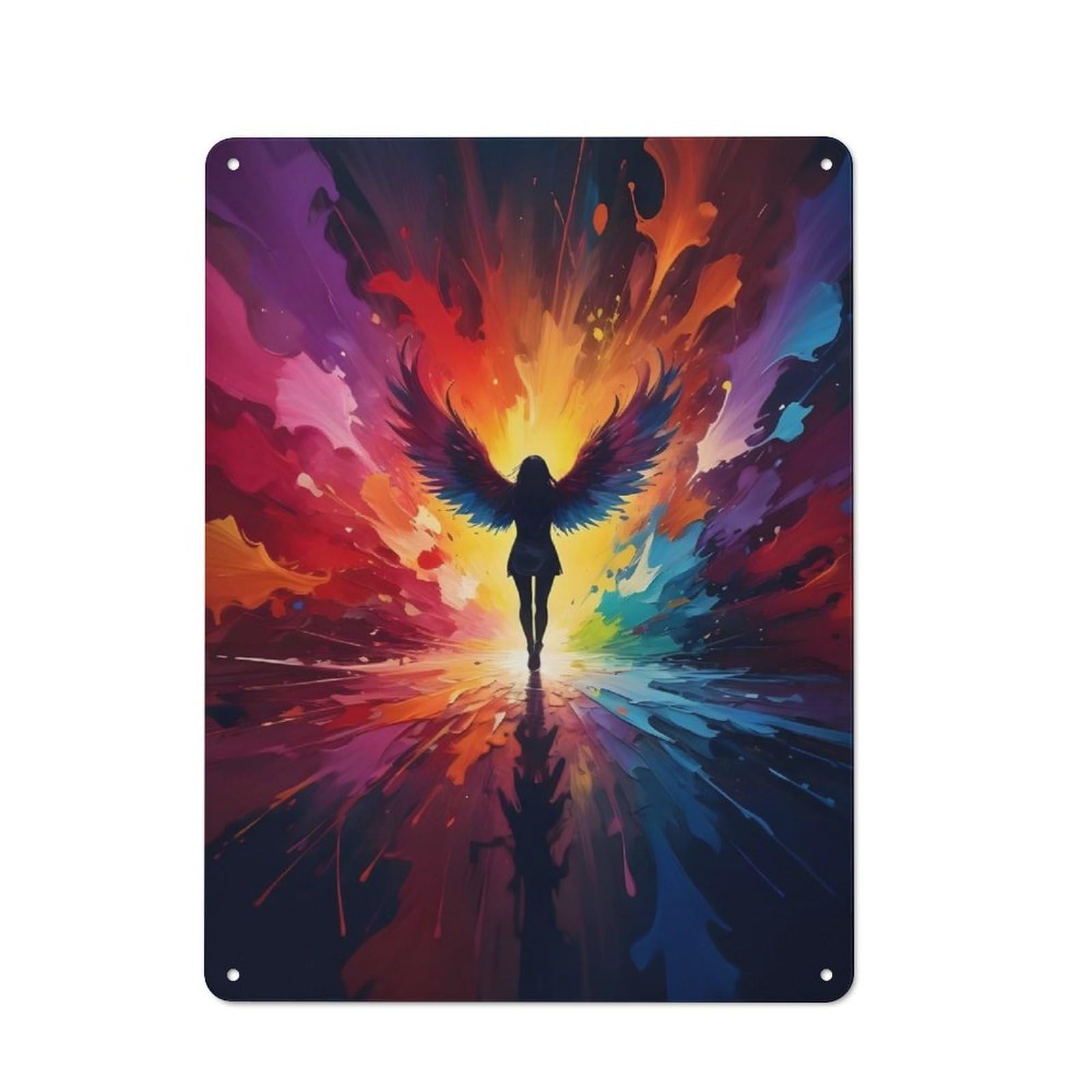 Junmoney Angel Of Color Warehouse Style Metal Wall Decor 40X30cm, Industrial Metal Sign For Workspace, Cafe, Hallway Or Garage
