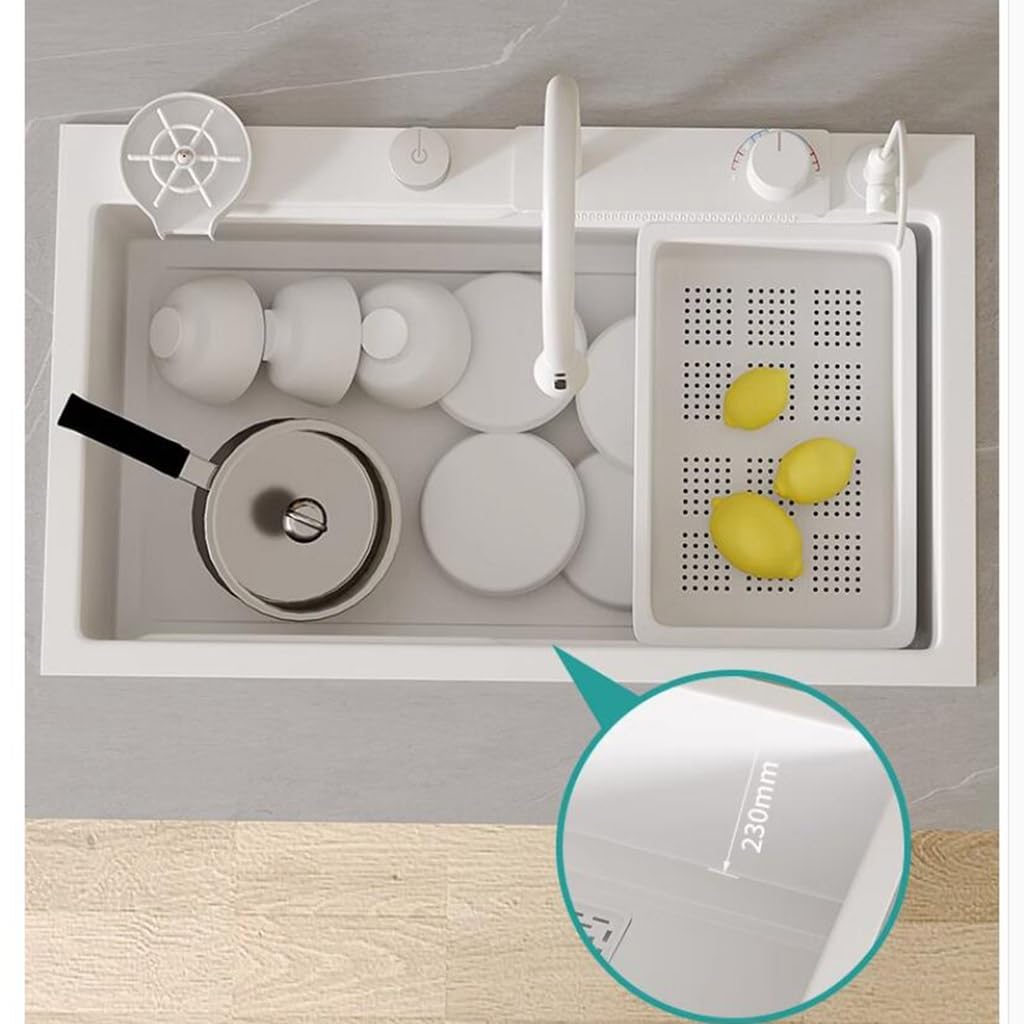Cocina Hermoso, Sencillo e Innovador Fregadero de Cascada Fregadero de Acero Inoxidable Blanco de un Solo Tazón Lavado de Frutas y Verduras Vajilla Piscina de Agua Fregadero Multifuncional Fregadero