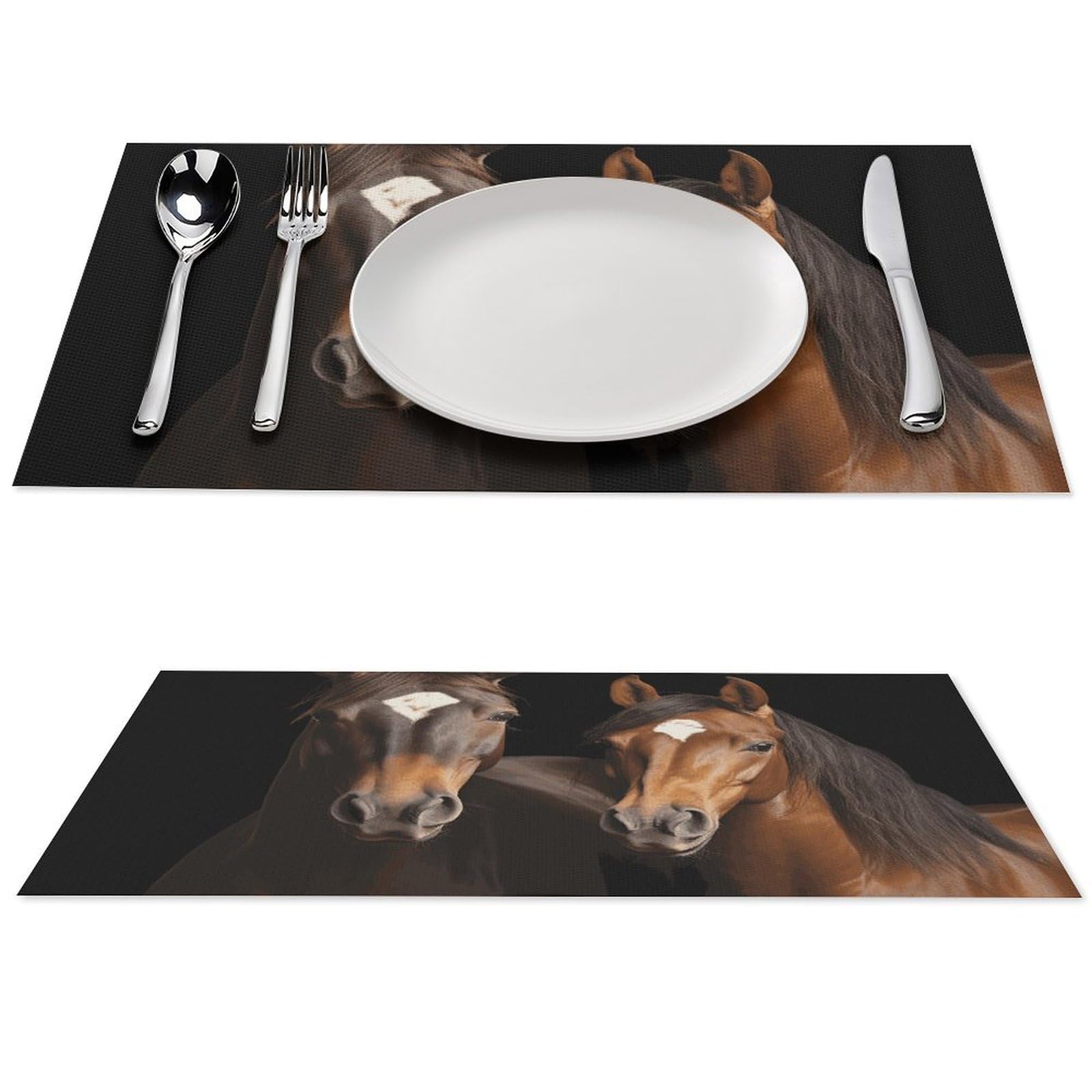 Set de table vinyle chevaux 30x45 cm - Lot de 4 dessous de plat noirs isolants pour cuisine