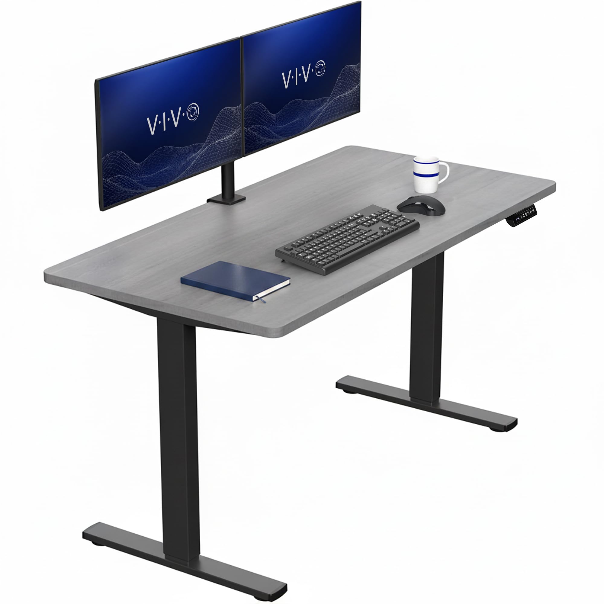 VIVO Dark Gray 55 x 28 in Standing Desk, DESK-KIT-1B55G | Electric, Holds 220 lbs, Sit Stand, Height Adjustable, Solid One-Piece Table Top, Memory Presets, 1B Series, Black Frame