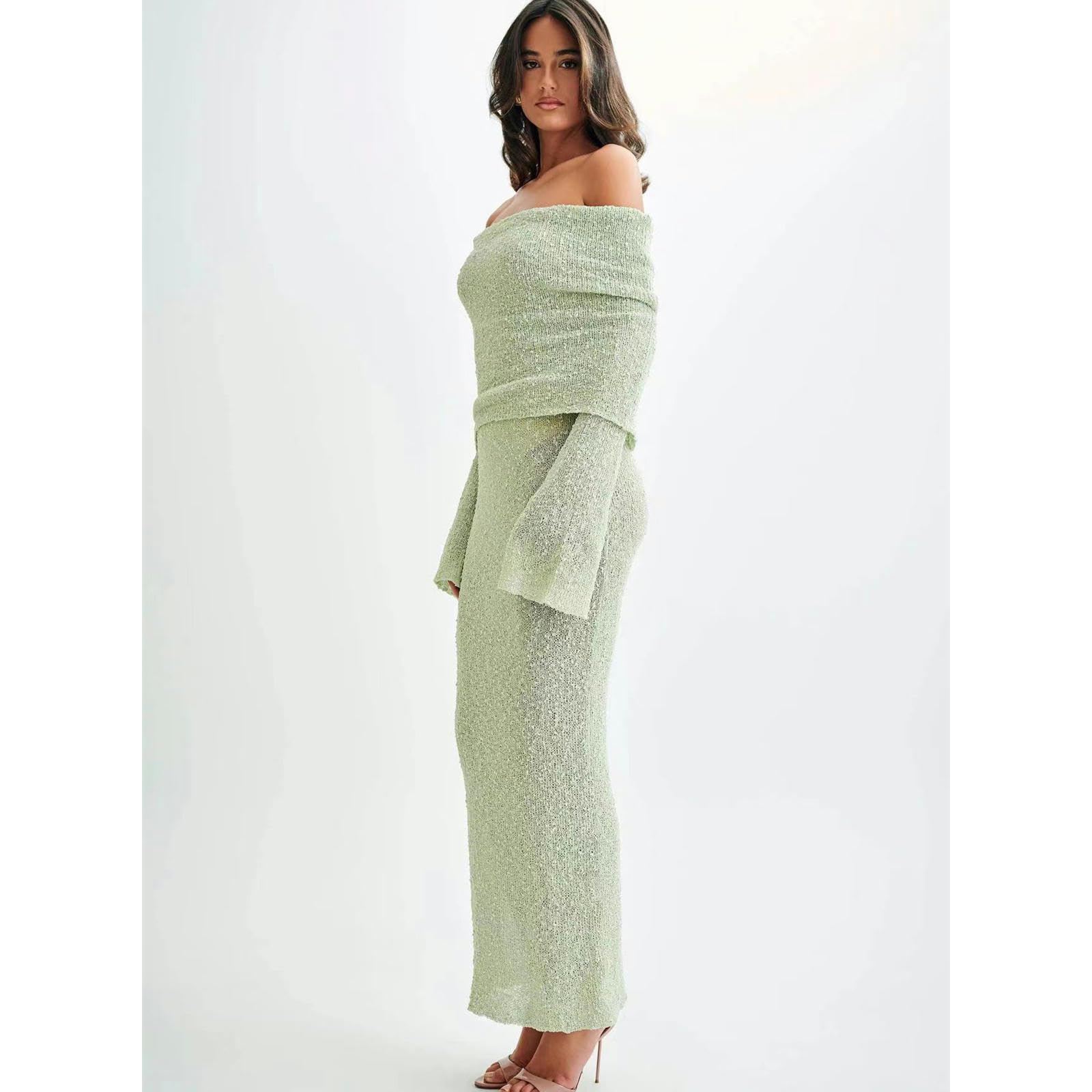 Vestito Abito da Mare in Spiaggia A Maniche Lunghe A Maniche Lunghe Abito Lungo Gonna da Donna-Cachi-m