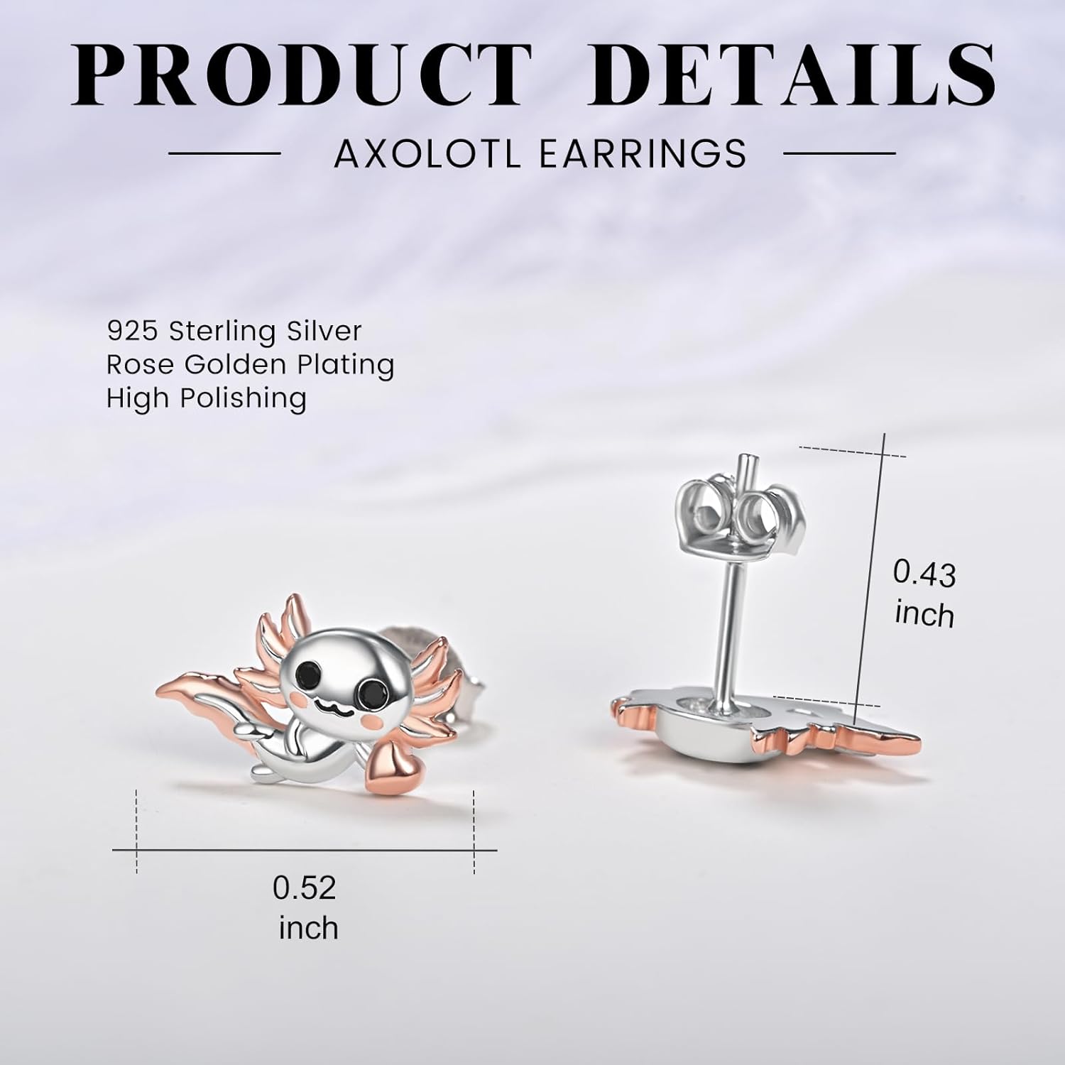 Axolotl Stud Earrings 925 Sterling Silver Cute Animal Jewelry Gifts for Granddaughter Women Daughter - Image 5