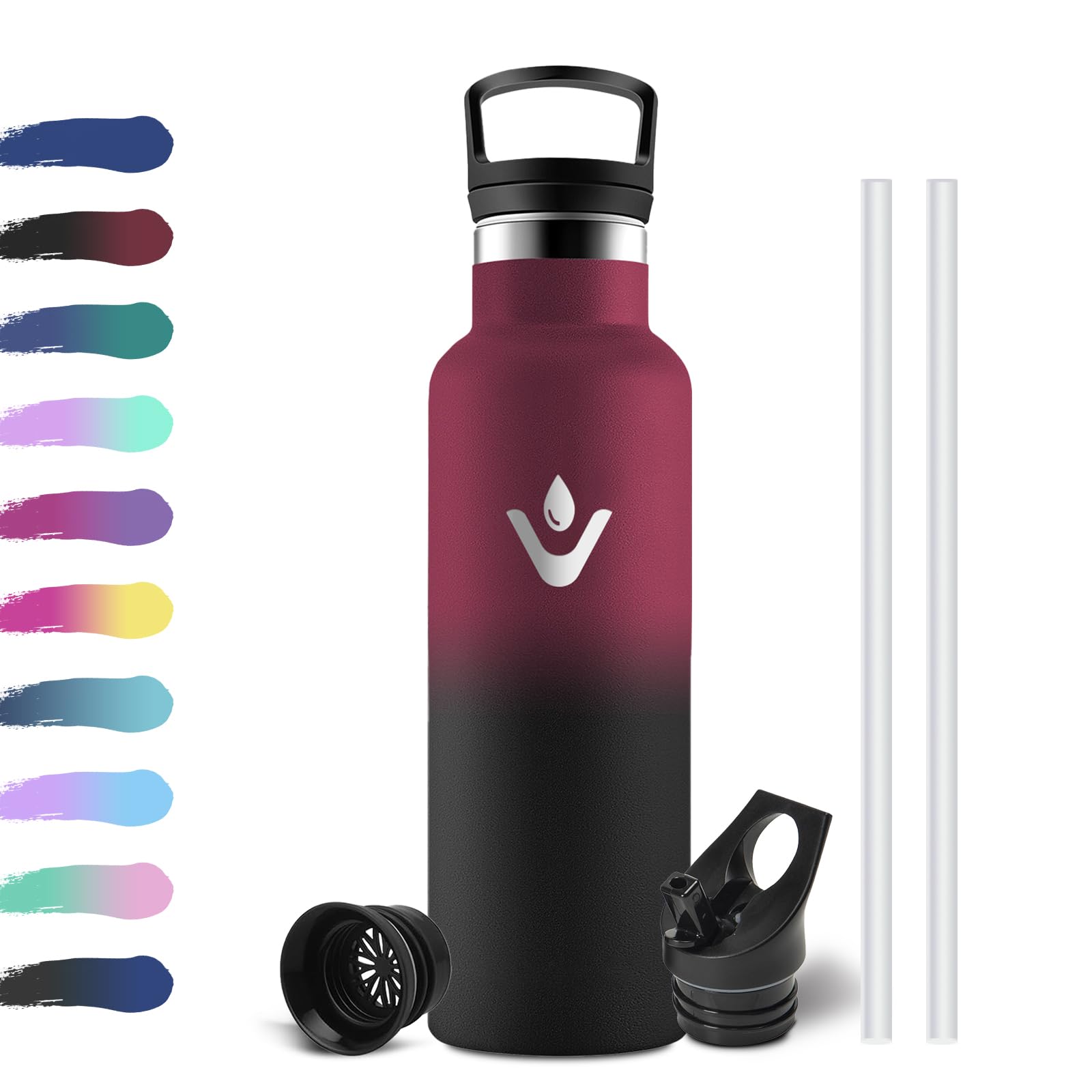 Stainless Steel Water Bottle, 500 ml, Leak-Proof Thermos Flask with Straw, BPA-Free, Suitable for Carbonated Drinks, One-Hand Opening, Vacuum Thermos Flask, Water Bottle for Children, Fizz, Camping