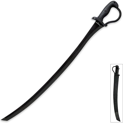 Combat Commander - Espada de sable y vaina de nailon, hoja de acero al carbono 1065, borde Tú, acabado de revestimiento duro negro, ABS y mango