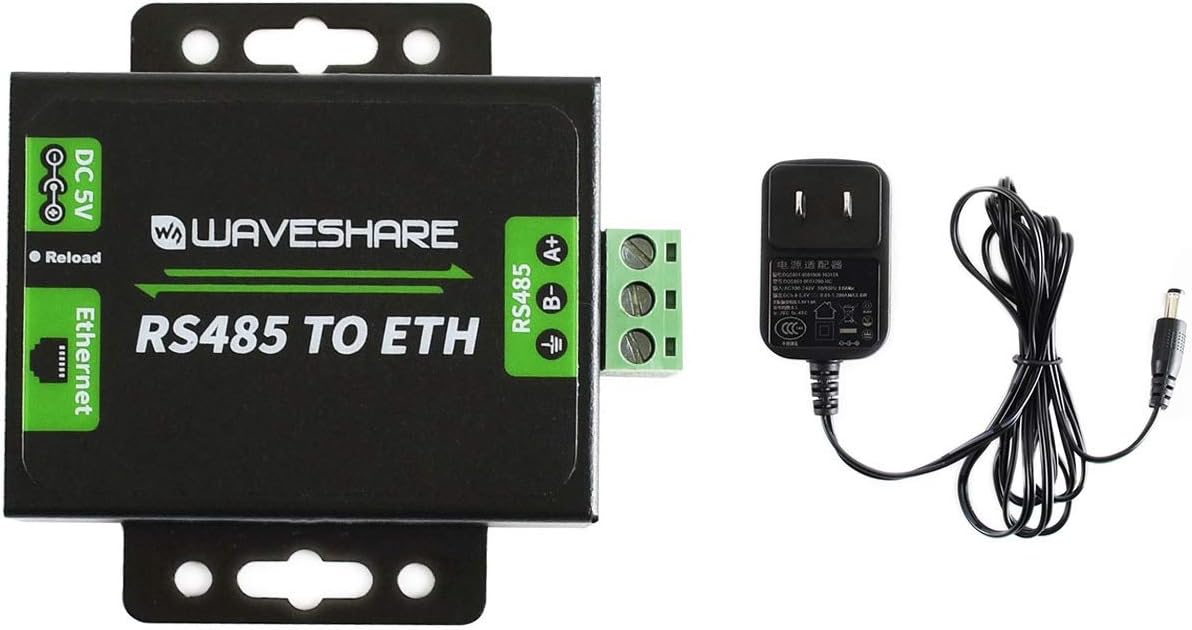 Waveshare RS485 to Ethernet Converter with included power adapter.