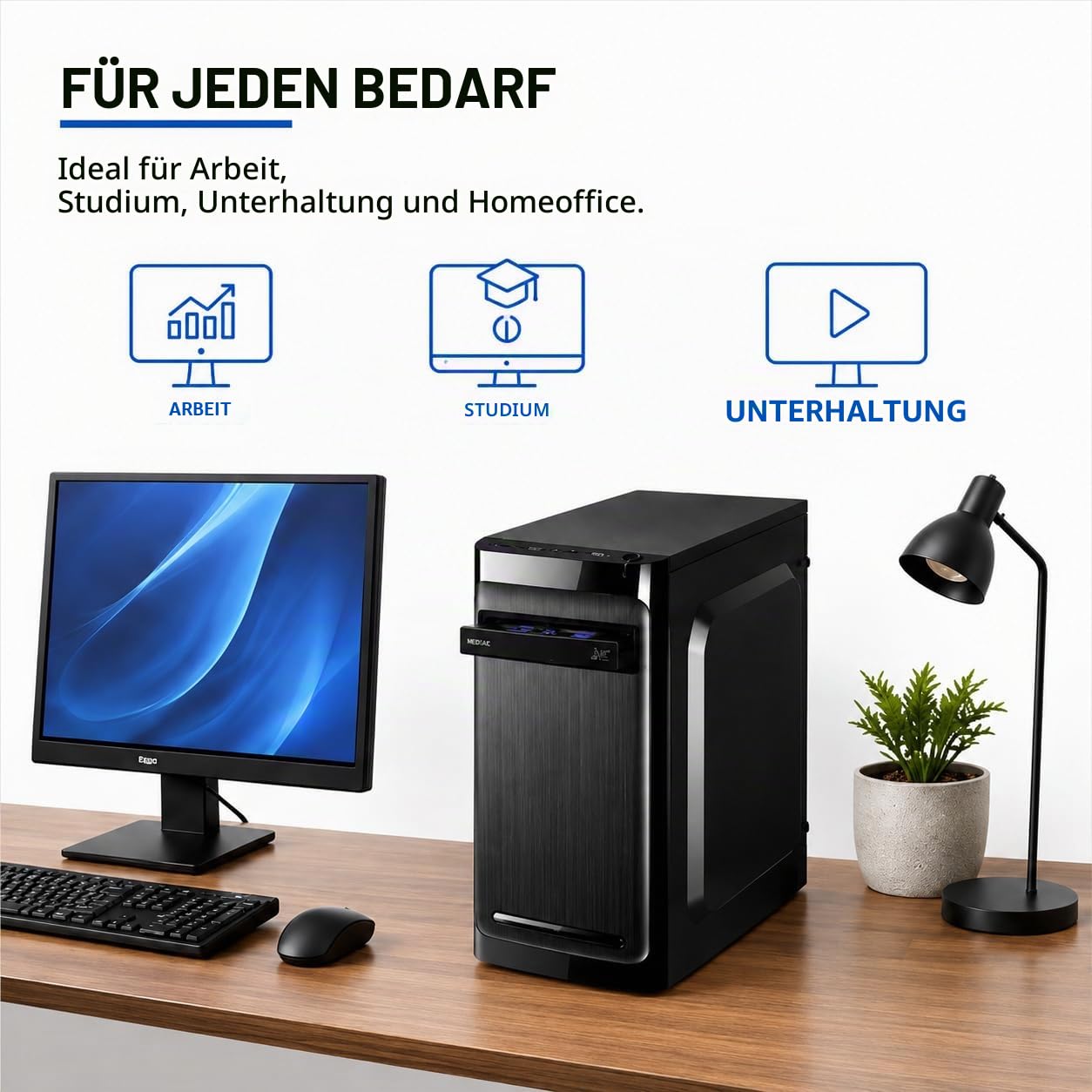 Desktop-PC, komplett einsatzbereit • Intel Core i7-6700 • 32 GB RAM DDR4 • 512 GB SSD • Windows 11 Pro • Office 365 • WiFi • DVD