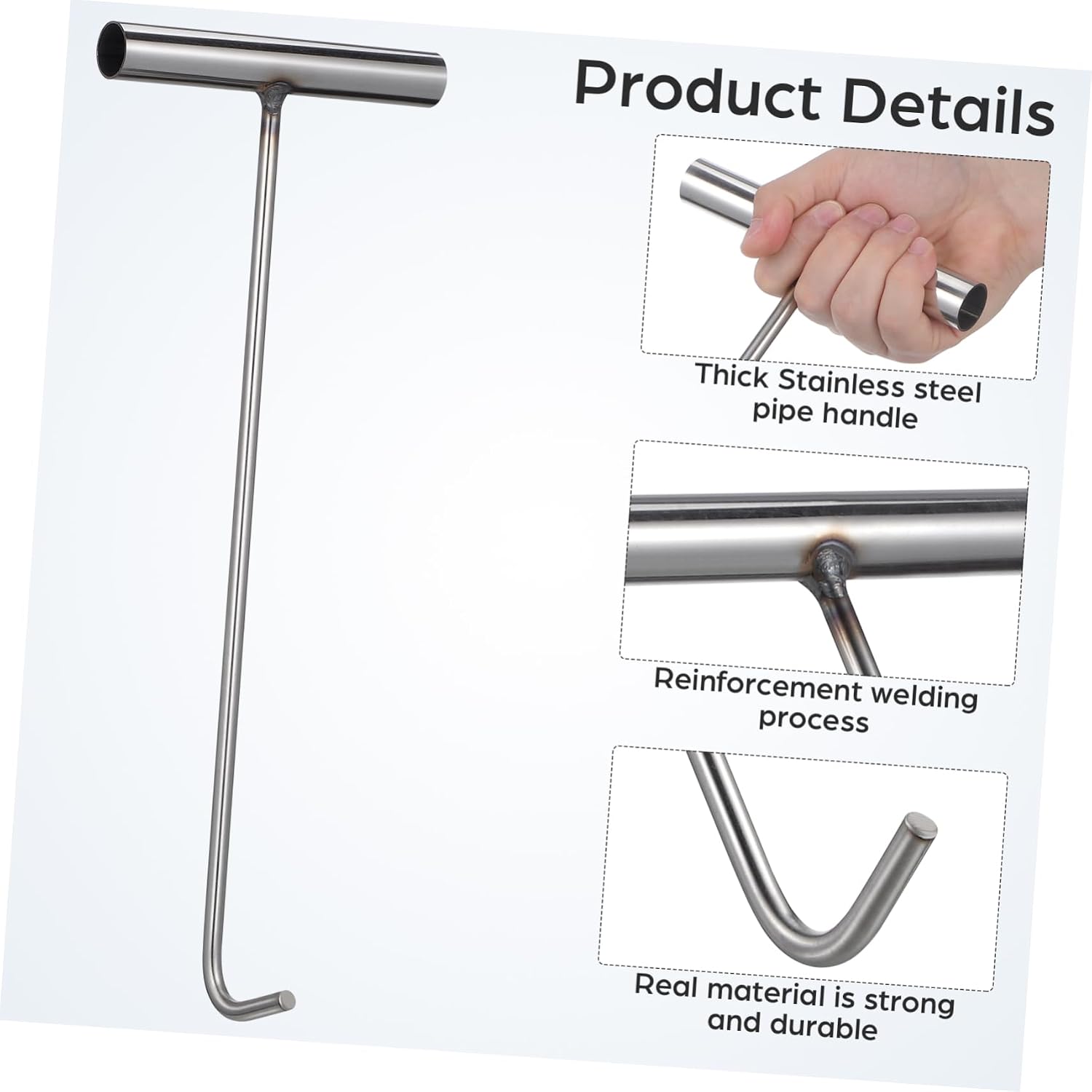 T-Hook Manhole Hook Drain Grate Lifter Meat T Shape All t Sticky Hooks for Hanging Heavy Duty Manhole Cover Lifter Tool T Stainless Steel Tank Water Meter
