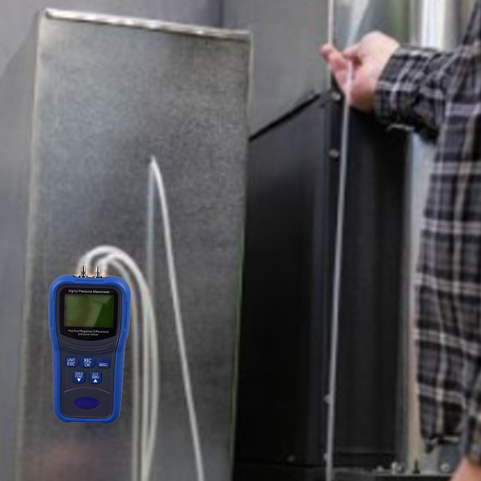 Manómetro de presión diferencial digital Manómetro de pantalla LCD de alta precisión Medición de 12 unidades con alarmas personalizables para sistemas HVAC Prueba de flujo