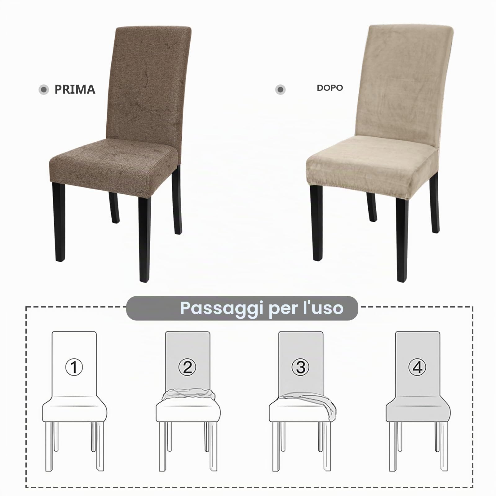 Alishomtll Set di 4/6 coprisedia in velluto elasticizzato, per cucina, ristorante, hotel, banchetti, matrimoni (champagne, 6 pezzi)