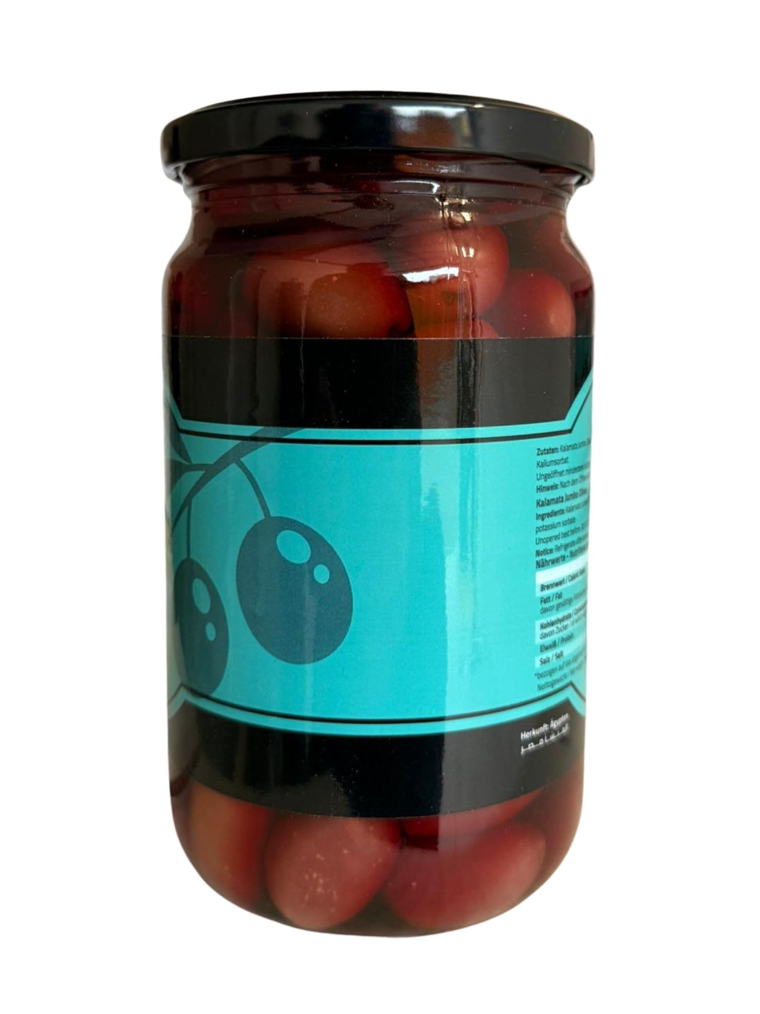 Kalamata Jumbo Oliven – ganze Kalamata-Oliven in Salzlake, Glas 750 g, aromatisch & fleischig, ideal für Antipasti, Salate & mediterrane Küche