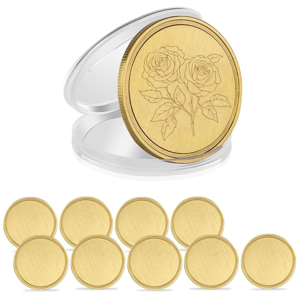 Buerjia 10 個 レーザー彫刻ブランク 真鍮コインブランク 金属彫刻ブランクコイン 40mm アクリル保護ボックス付き