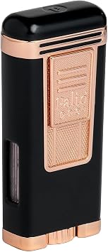 Palio PRO Line, Polaris Triple Jet Torch Lighter. Pull Down Ignition, Metallic Body, Large Easy View Fuel Window Black-Rose Gold