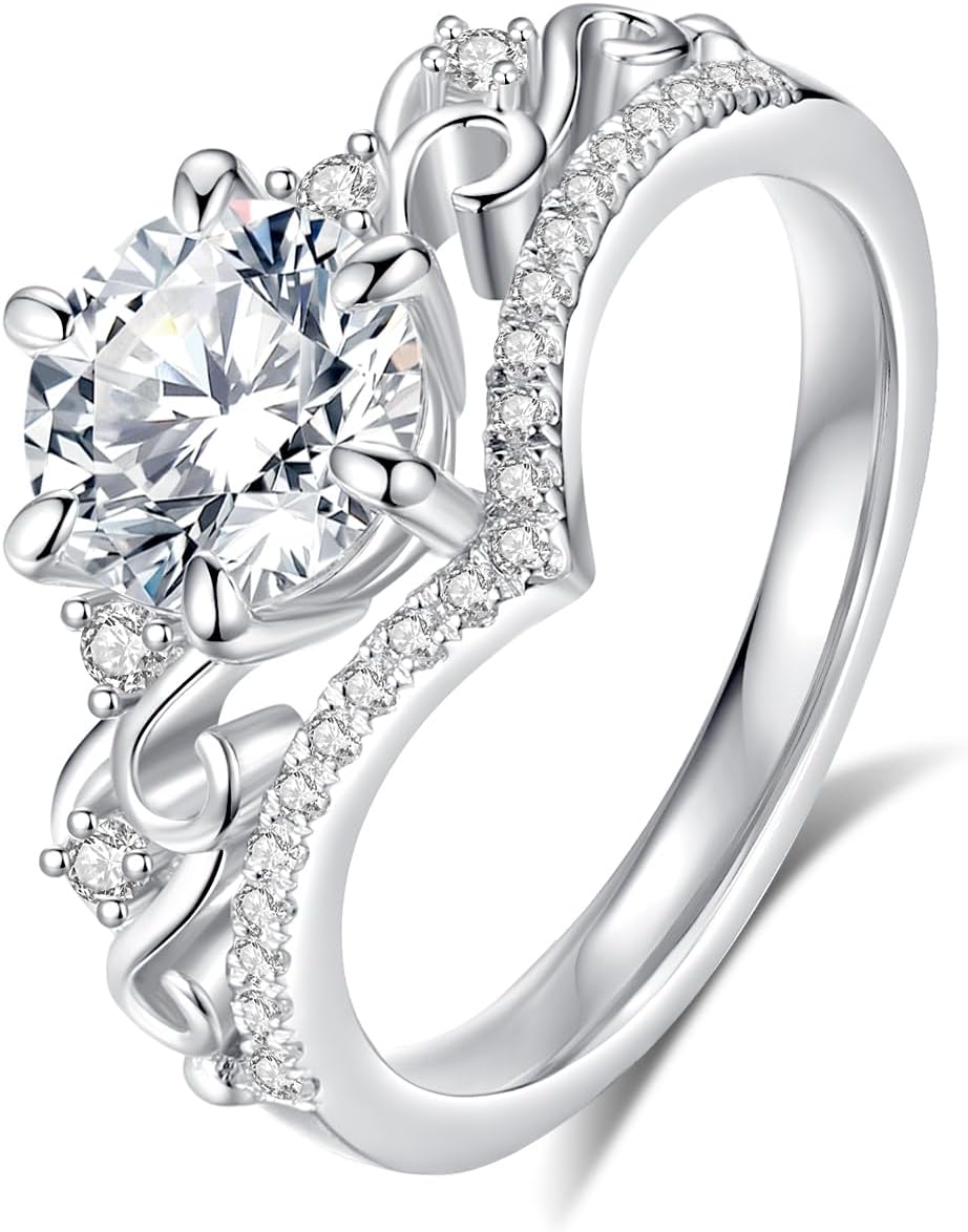 Moissanite Engagement Rings for Women Wedding Band D Color VVS1 Round Cut 925 Sterling Silver 18K White Gold Plated Promise Ring - Image 2