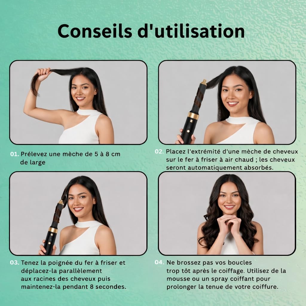 Brosse soufflante 6 en 1, Hair Styler 1000W Sèche Cheveux Multifonction, Brosse coiffante et lissante, volumisante, Air Boucleur, Gant inclus, Technologie Ionique, Cadeau Femme