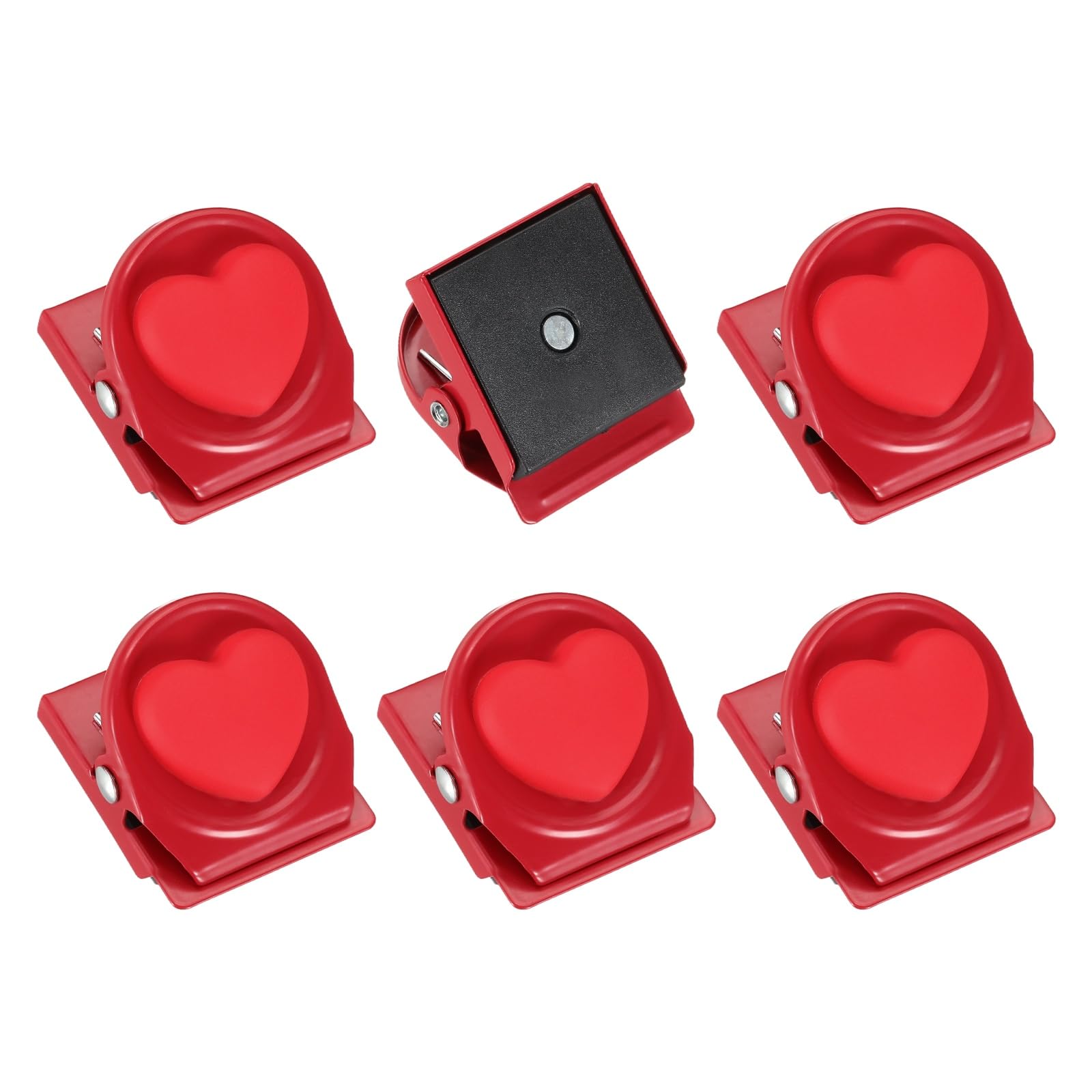 sourcing map Magnet Metal Clips for Hanging, 6Pcs Heart Fridge Magnetic Clips Magnetic Paper Clamp Magnet Clamp for Locker Whiteboard Photo Display Document Storage, Red