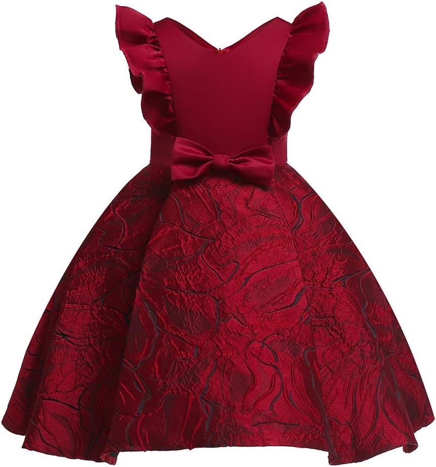 CichicGirls Dresses 2019 Flower Girl Wedding Dress Elegant Dresses for Party 7-8 Years, Deep Red