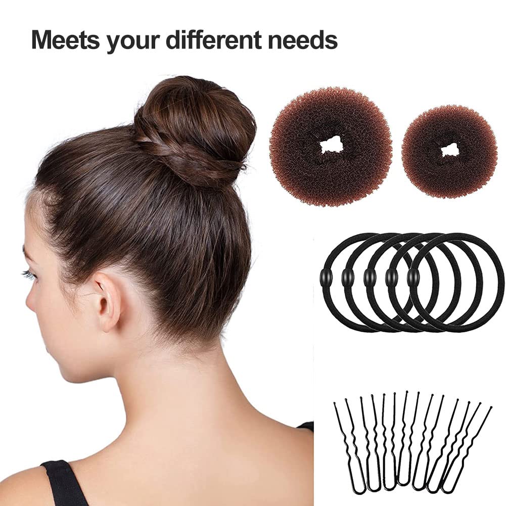 Chignon a Ciambella, Set di Chignon, 7 Pezzi Ciambella per Chignon, Chignon Materiale Accessori, Realizzare Chignon Set, Creatore per Pane Ciambella, con 10 Elastici per Capelli e 20 Clip
