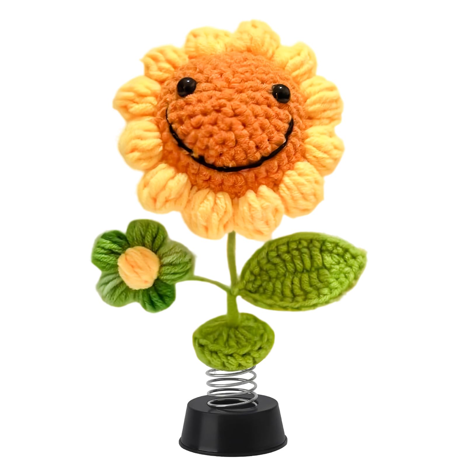 HSUYUN Auto Deko, Gestrickte Sonnenblume Dekoration, Shake Wackelkopf Figur Auto, Häkel-Sonnenblumen-Armaturenbrett-Dekorationen, Sonnenblume Deko Büro,für Dekoration, Verschenken Auto & Motorrad