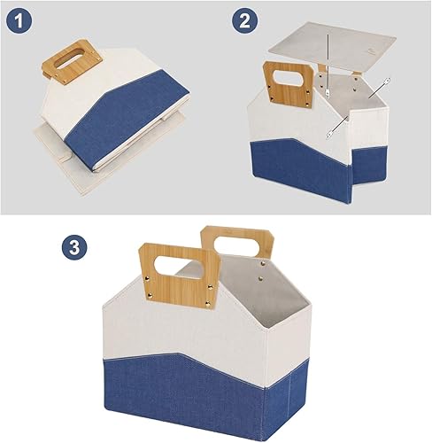 Miniatura 5 de Paquete de 2 revisteros, revistero plegable con mango de bambú, soporte duradero para revistas, carpeta de suelo, organizador de libros de juguetes,