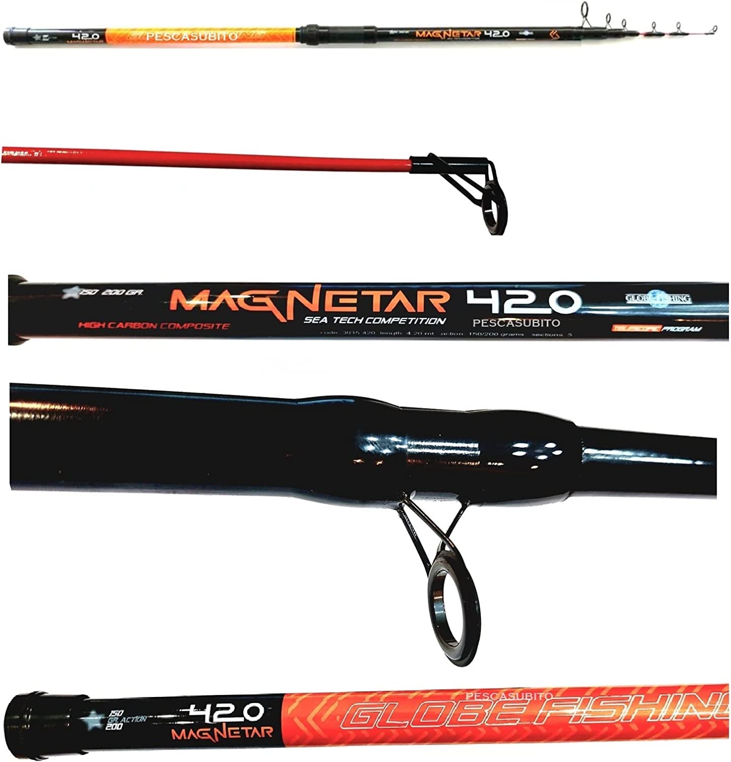 Kit Canna Surfcasting 4.20m Lancio 200g + Mulinello + Tripode Potente Carbonio Fondo