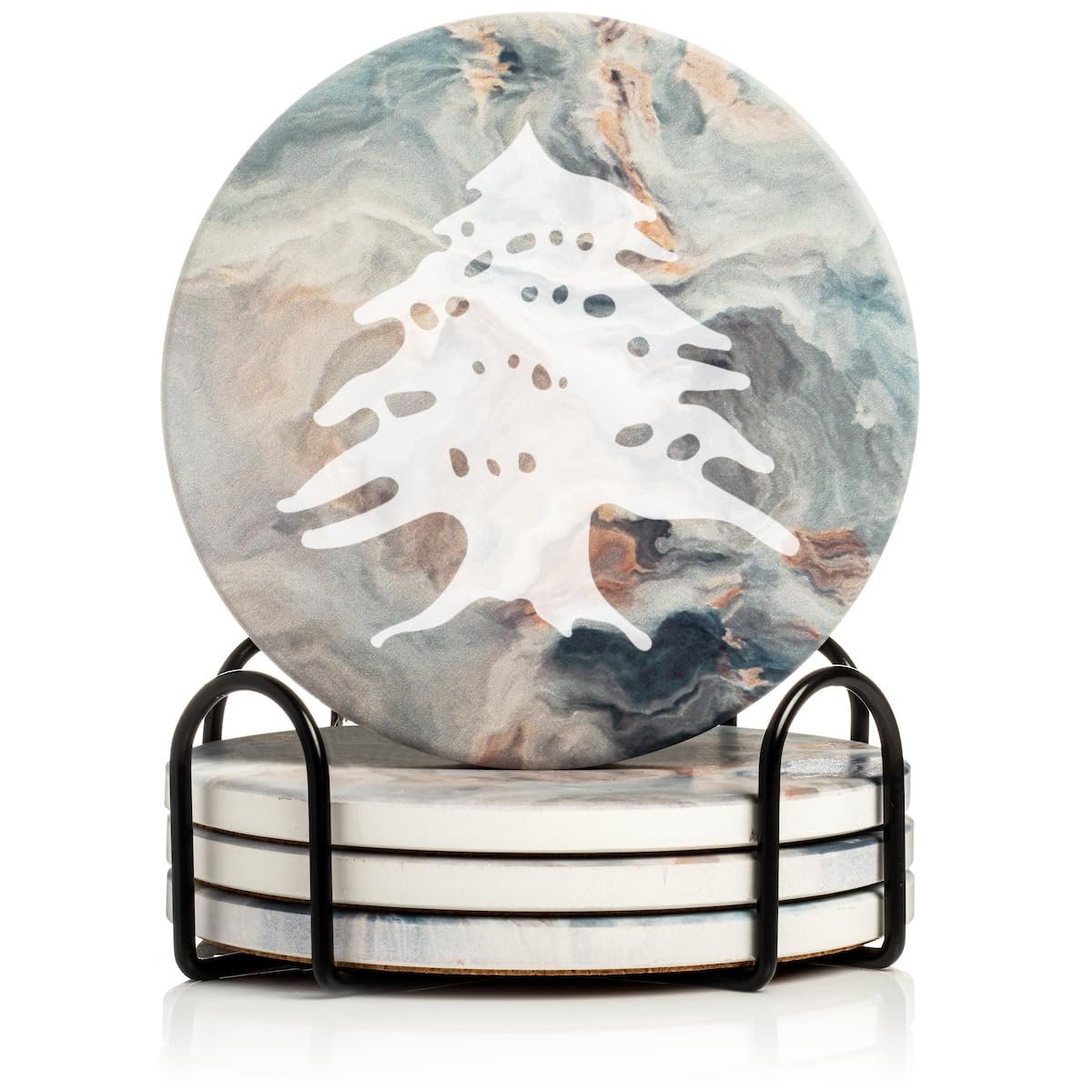 Dessous de verre absorbant Liban en céramique et marbre avec support de rangement