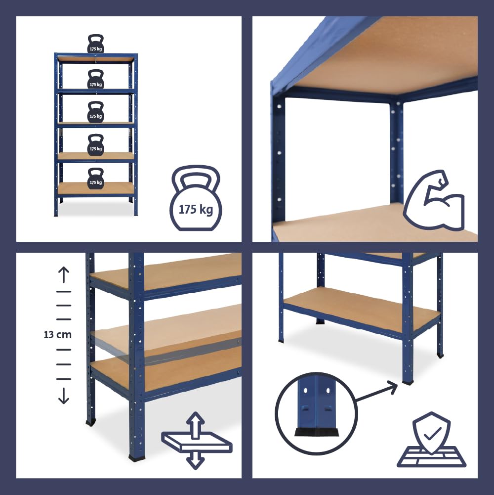 shelfplaza® 100x70x40cm HOME Scaffale metallo per carichi pesanti blu con 4 ripiani con 175kg capacità di carico/Scaffali in metallo per garage come scaffali per ripostiglio o officina