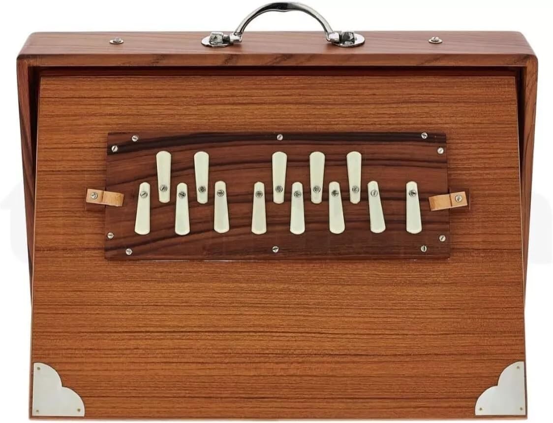 Große Shruti-Box, massives Teakholz, Sur Peti mit Tasche, gestimmt auf 440 Hz, 40,6 cm Shruti mit Tasche