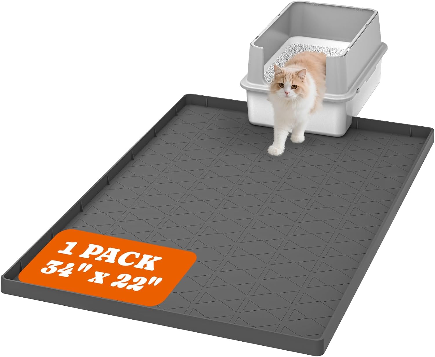 Pawtners Cat Litter Mat, Large 34″ x 22″ Litter Box Mat, Easy to Clean Cat Litter Box Mat, Non-Slip Kitty Litter Mat for Floor, Waterproof & Urine-Proof Cat Litter Mat Litter Trapping Mat, Gray