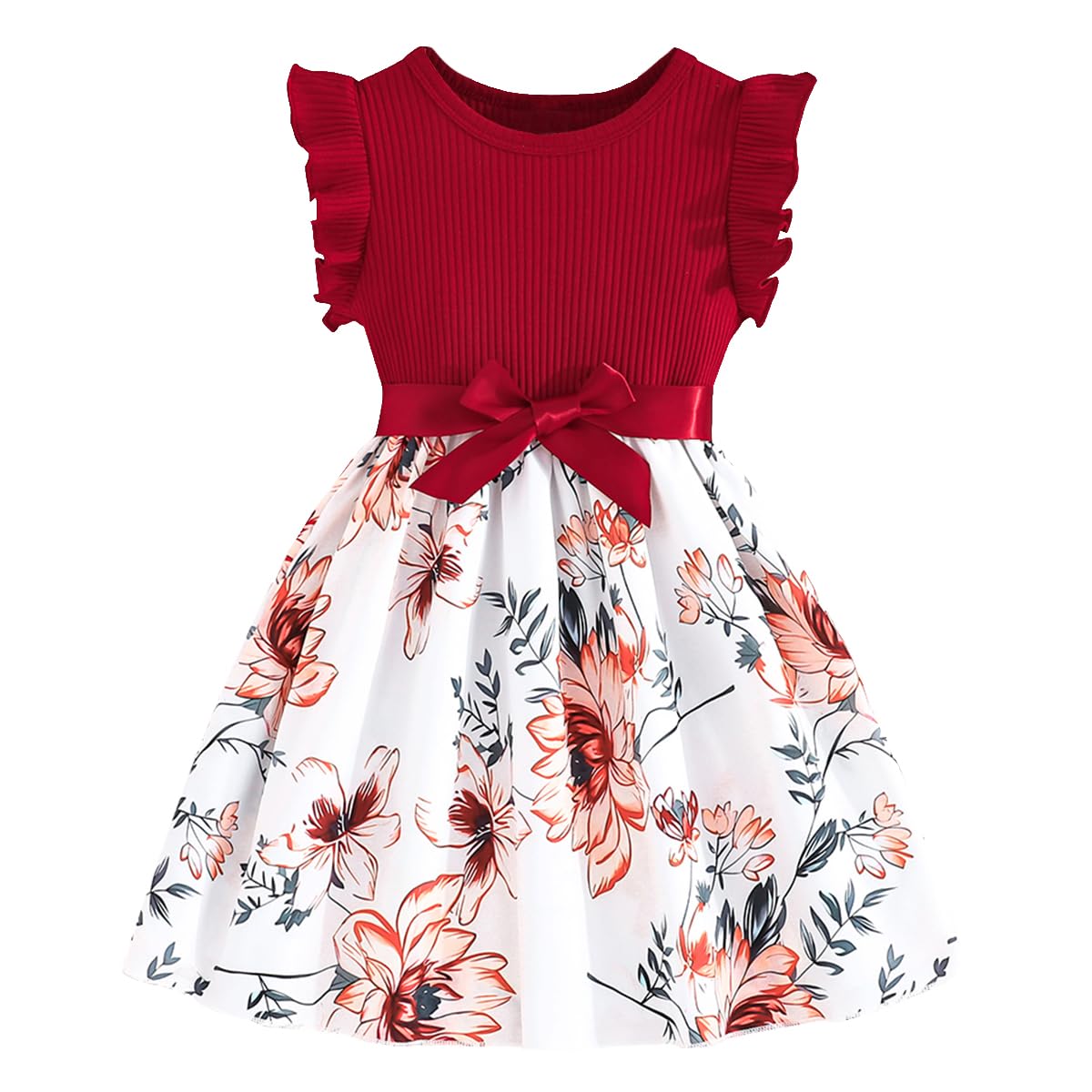 Robe Bowknot Fille Robes pour Enfants Papillon Imprimé Floral Robe Princesse Enfant pour Mariage Anniversaire FêTe 4-8 Ans