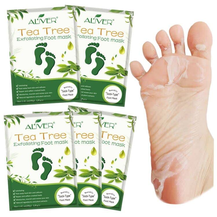 Foot Peel Mask - 5Pack, Exfoliating Foot Care Mask Make Soft Baby Feet Peel, Foot Exfoliator Repair Dead Skin, Calluses, Chapped, Rough Feet (Tea Tree)