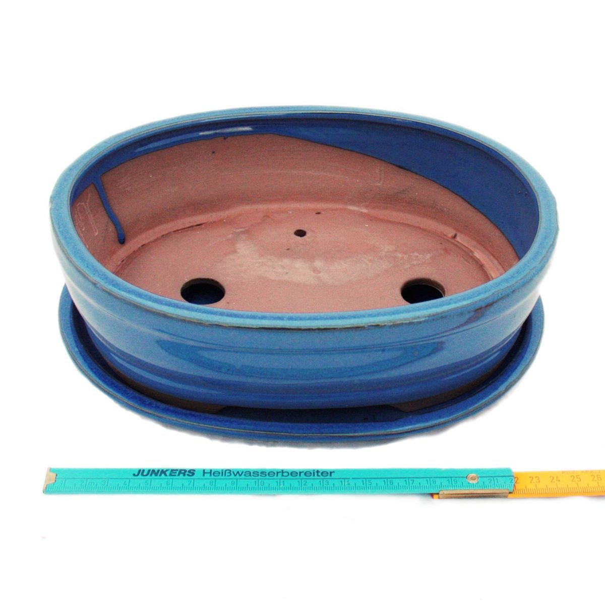 Bonsai pot avec soucoupes - 4 bleu taille o7 modèle ovale-longueur 26 cm-b 21 cm-hauteur : 7,5 cm