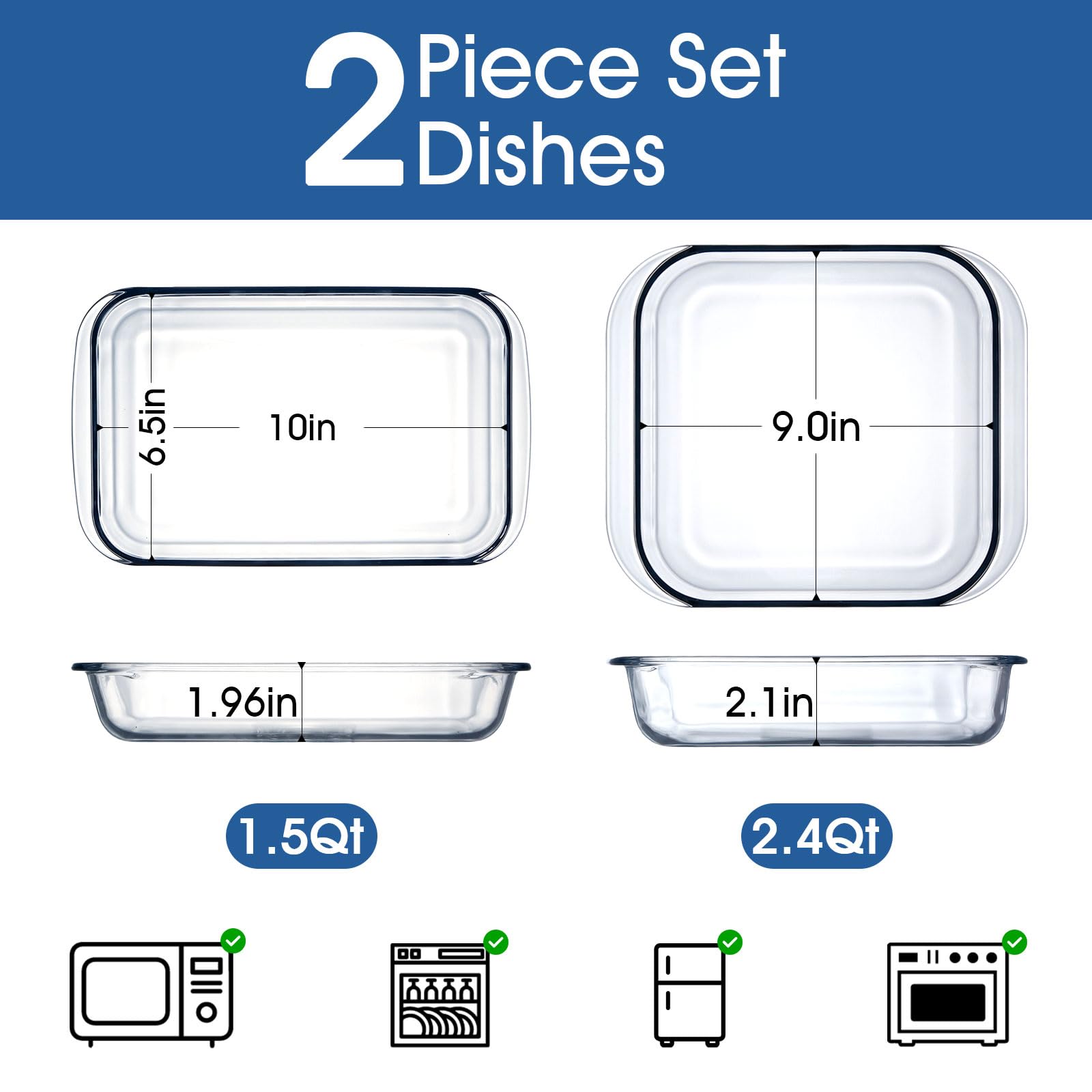 NUTRIUPS Square And Rectangular Glass Baking Dish Set, 2