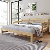 BTM Wooden Daybed with Trundle, Cabin Bed, Single Guest&Sofa Bed, Pull out Trundle for Living Room and Bedroom, 90 x190cm, Natural