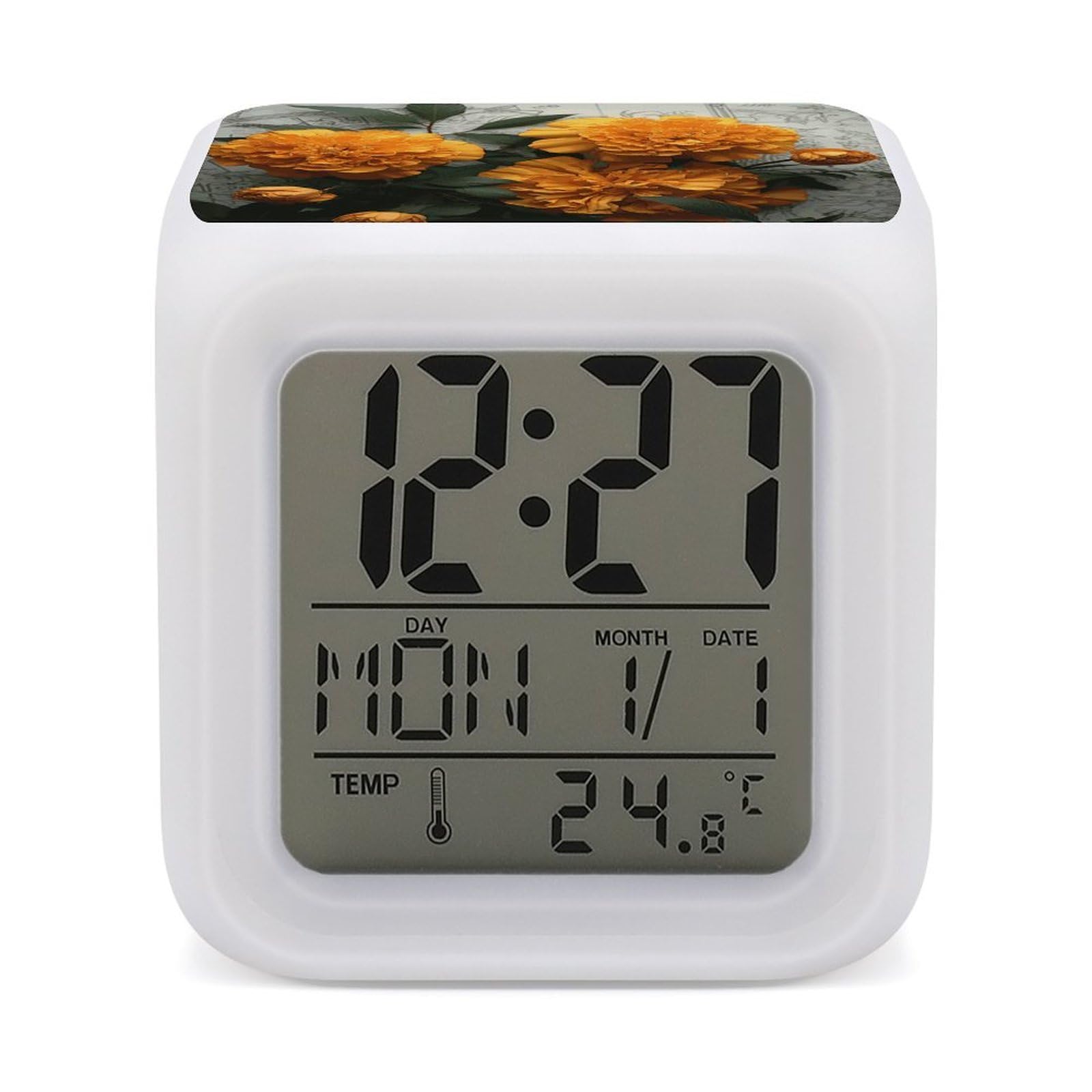 VstaDank Marigold Digital Alarm Clock LED Display Screen Color Change Alarms Clock Smart Alarm Clock Wake Up Digital Clocks with 7 Color Nightlight for Bedroom
