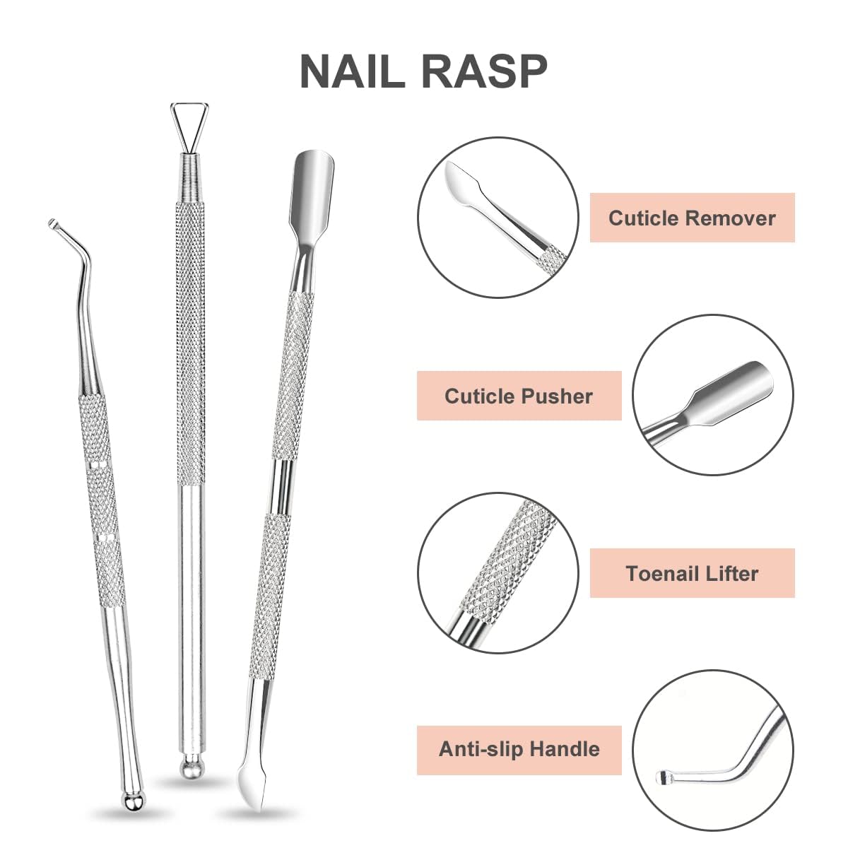 ACWOO Taglia Cuticole Professionale, 4 Pezzi Tronchesi per Cuticole, Tronchese Unghie Acciaio Inox per Unghie Incarnite Spesse Dure, Kit di Strumenti per Manicure con Spingi Cuticole