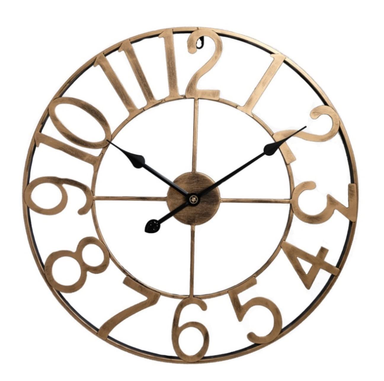 KRXSOBNV wall clock, Non-Ticking Clock Retro Grear Metal with Arabic Numerals Battery Operated Wall Clocks for Living Room(C)