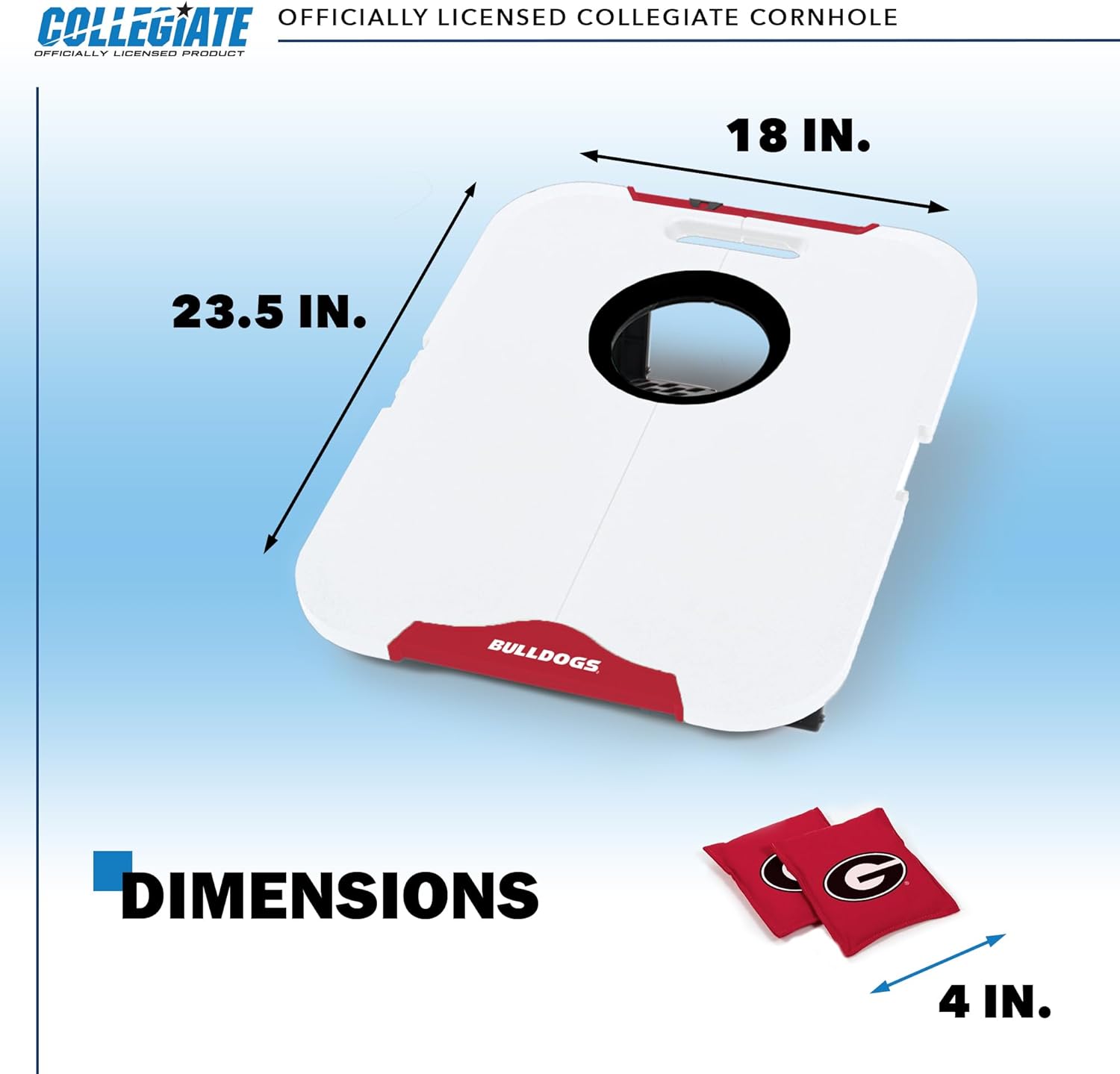 Wild Sports NCAA Georgia Bulldogs Pro Football All-Weather Cornhole Set - Travel Bean Bag Toss Set Includes 8 Bean Bags