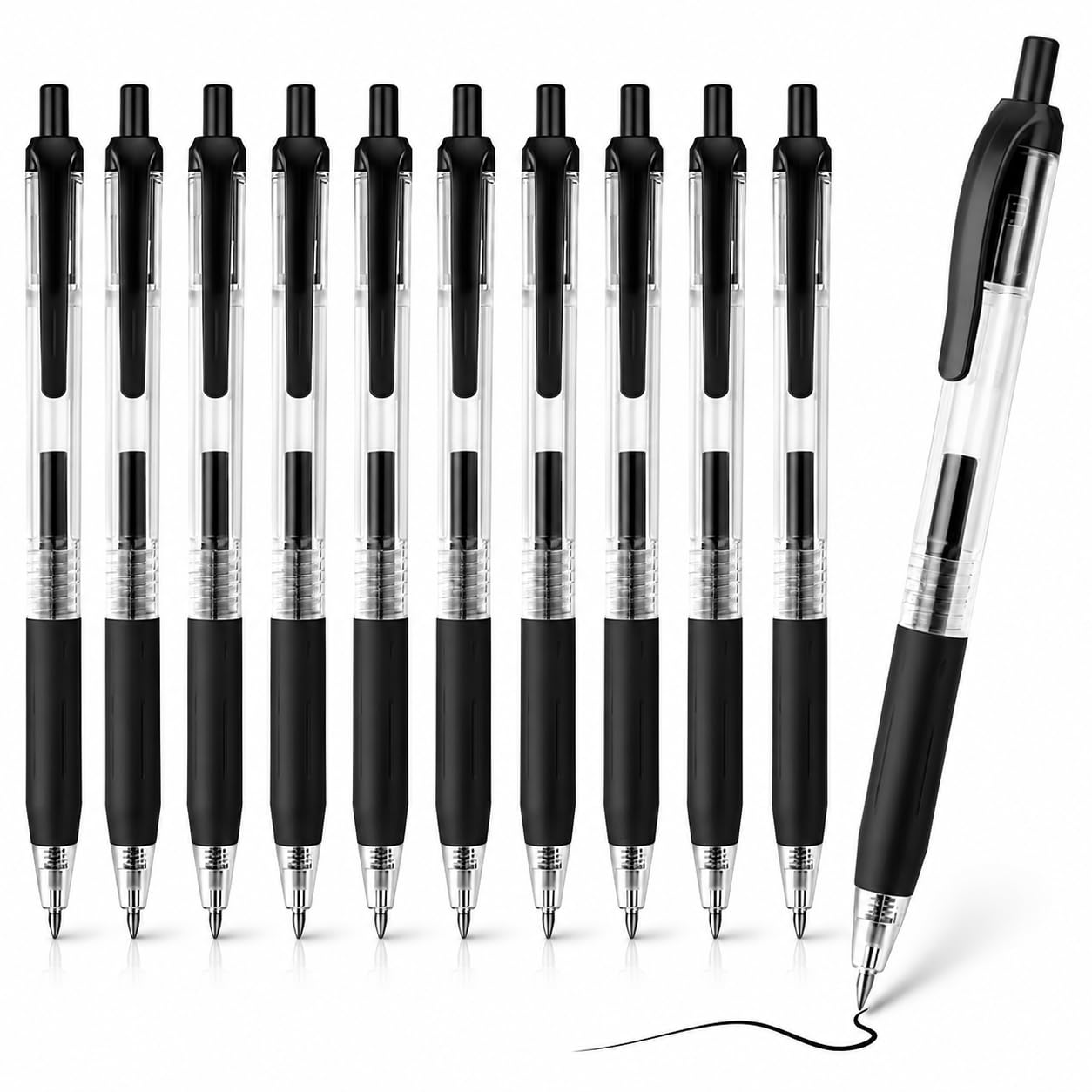 12PCS Gel Pens Black Ink 0.5mm for Writing, Medium Point Quick Dry Black Biro Ink Pens, Smooth Writing Pens Gel for Writing Office Supplies, Fine Ballpoint Pen for School Journaling Notes & Exams
